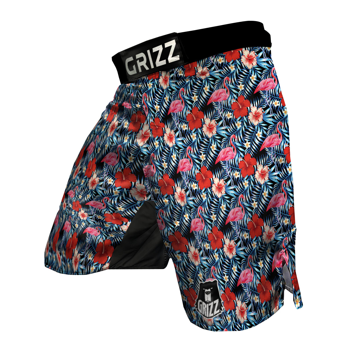 Flamingo Hawaiian Floral Tropical Flower Hibiscus Palm Leaves Pattern Print MMA Shorts-grizzshop