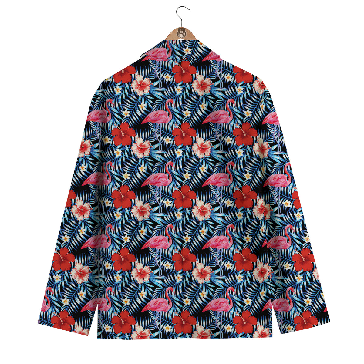 Flamingo Hawaiian Floral Tropical Flower Hibiscus Palm Leaves Pattern Print Men's Blazer-grizzshop