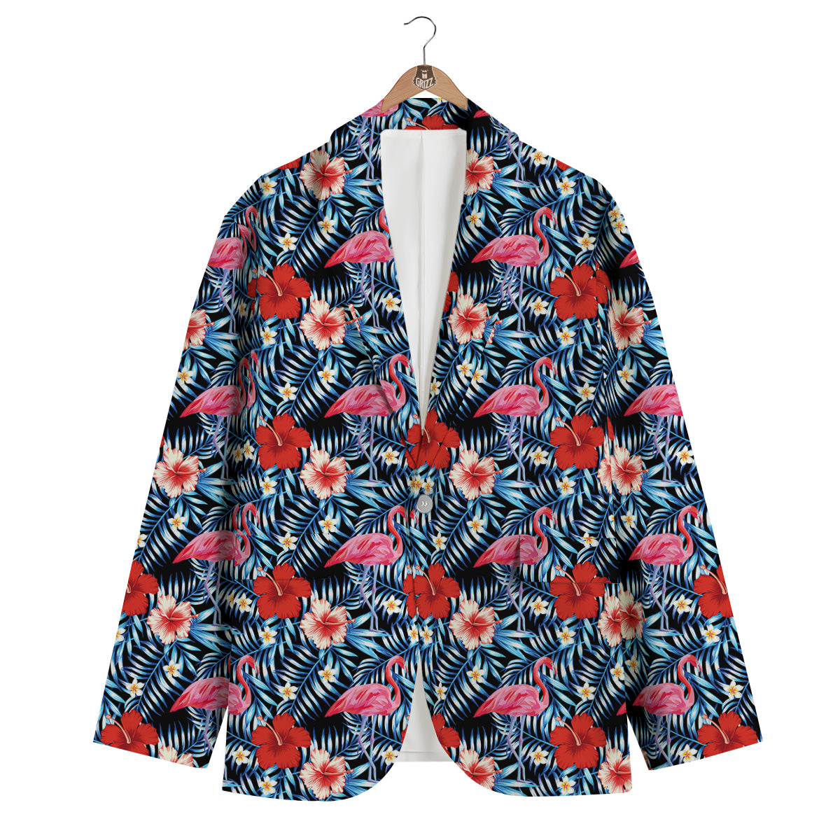 Flamingo Hawaiian Floral Tropical Flower Hibiscus Palm Leaves Pattern Print Men's Blazer-grizzshop