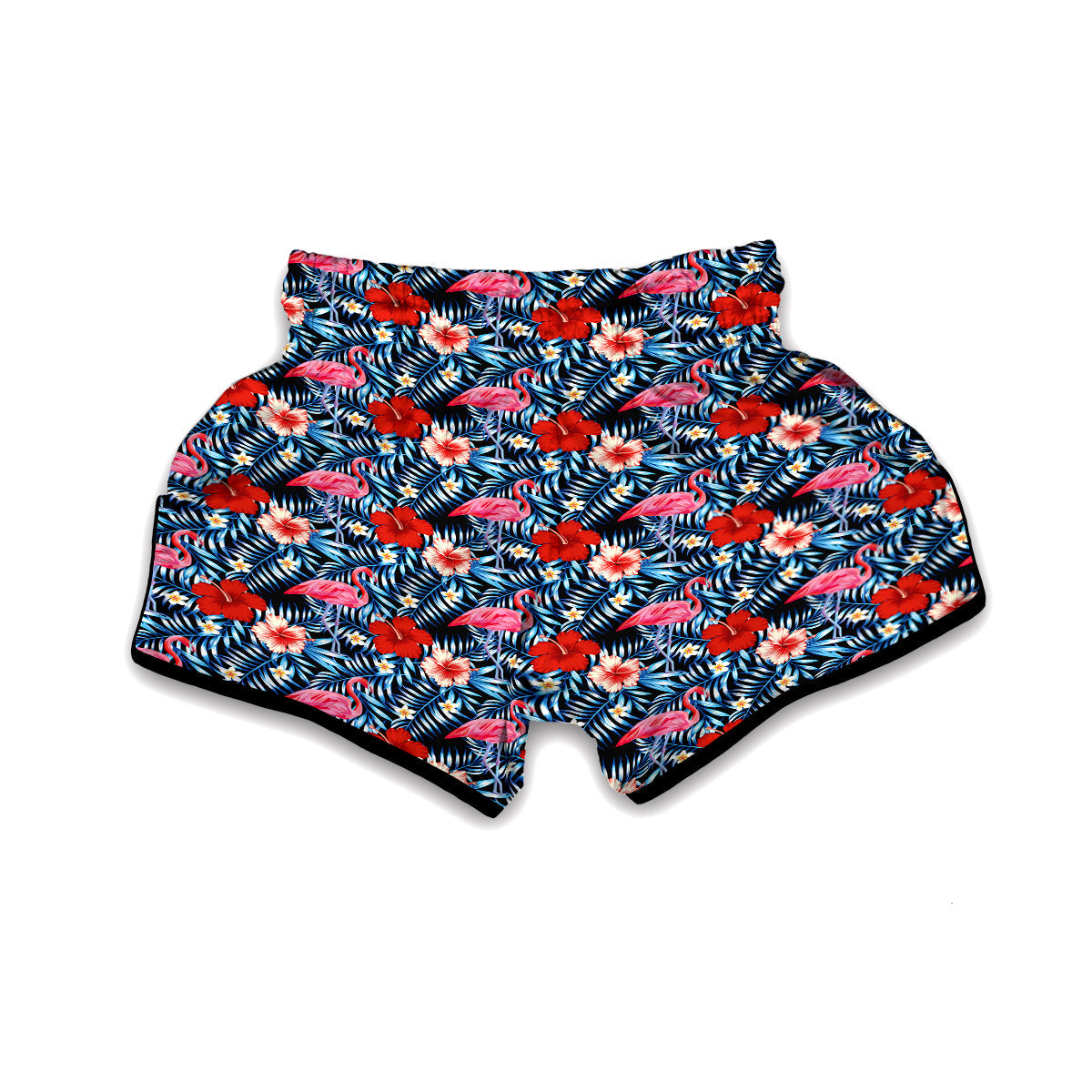 Flamingo Hawaiian Floral Tropical Flower Hibiscus Palm Leaves Pattern Print Muay Thai Boxing Shorts-grizzshop