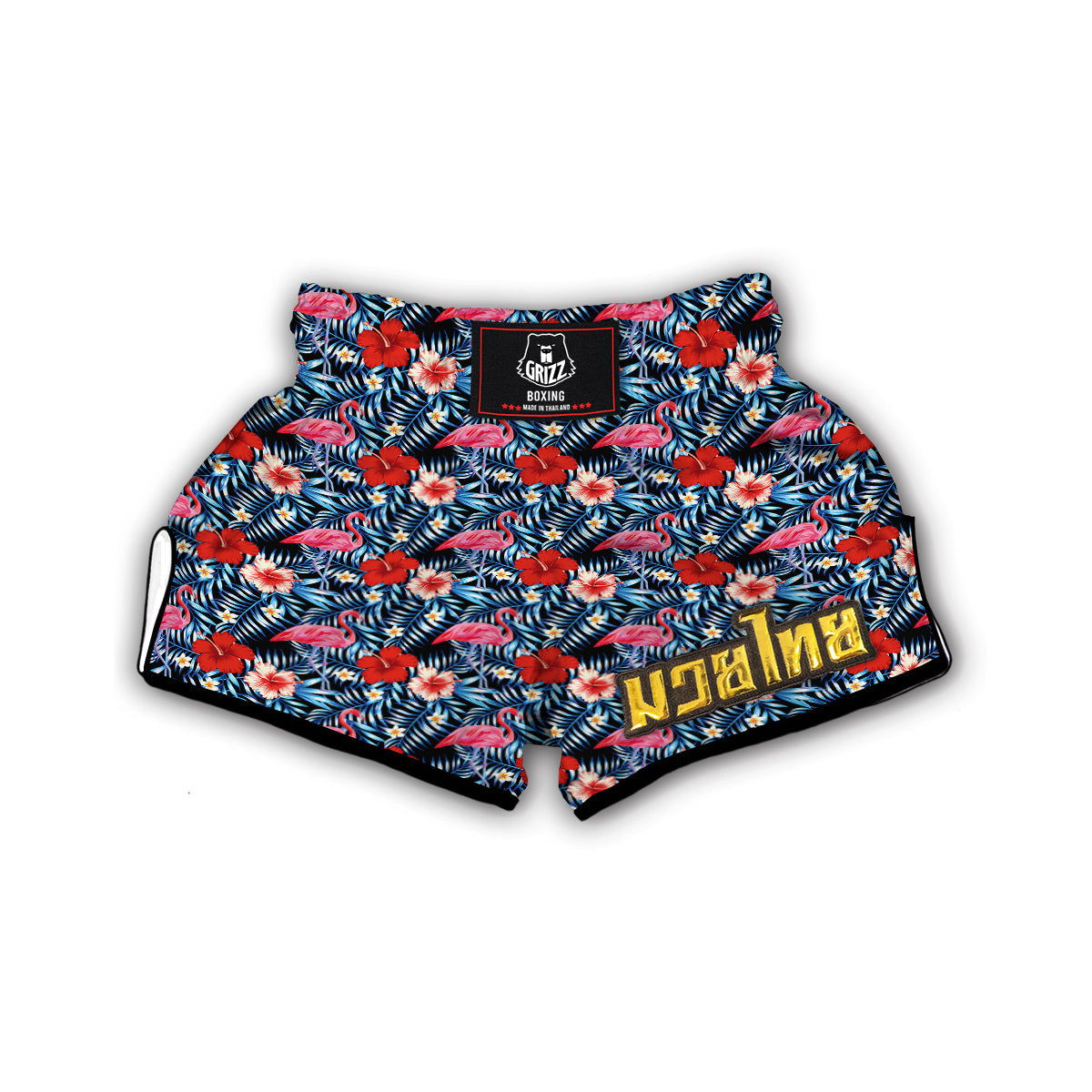 Flamingo Hawaiian Floral Tropical Flower Hibiscus Palm Leaves Pattern Print Muay Thai Boxing Shorts-grizzshop