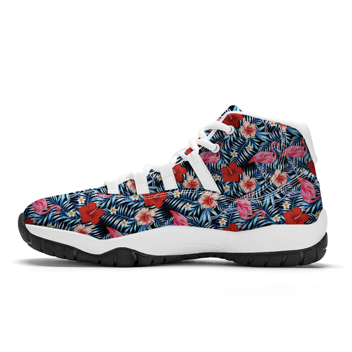 Flamingo Hawaiian Floral Tropical Flower Hibiscus Palm Leaves Pattern Print White Bball Shoes-grizzshop
