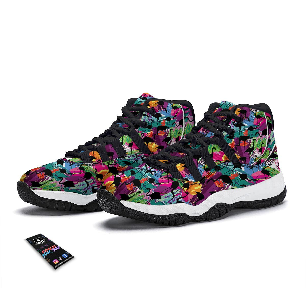 Flamingo Hawaiian Tropical Colorful Pattern Print Black Bball Shoes-grizzshop