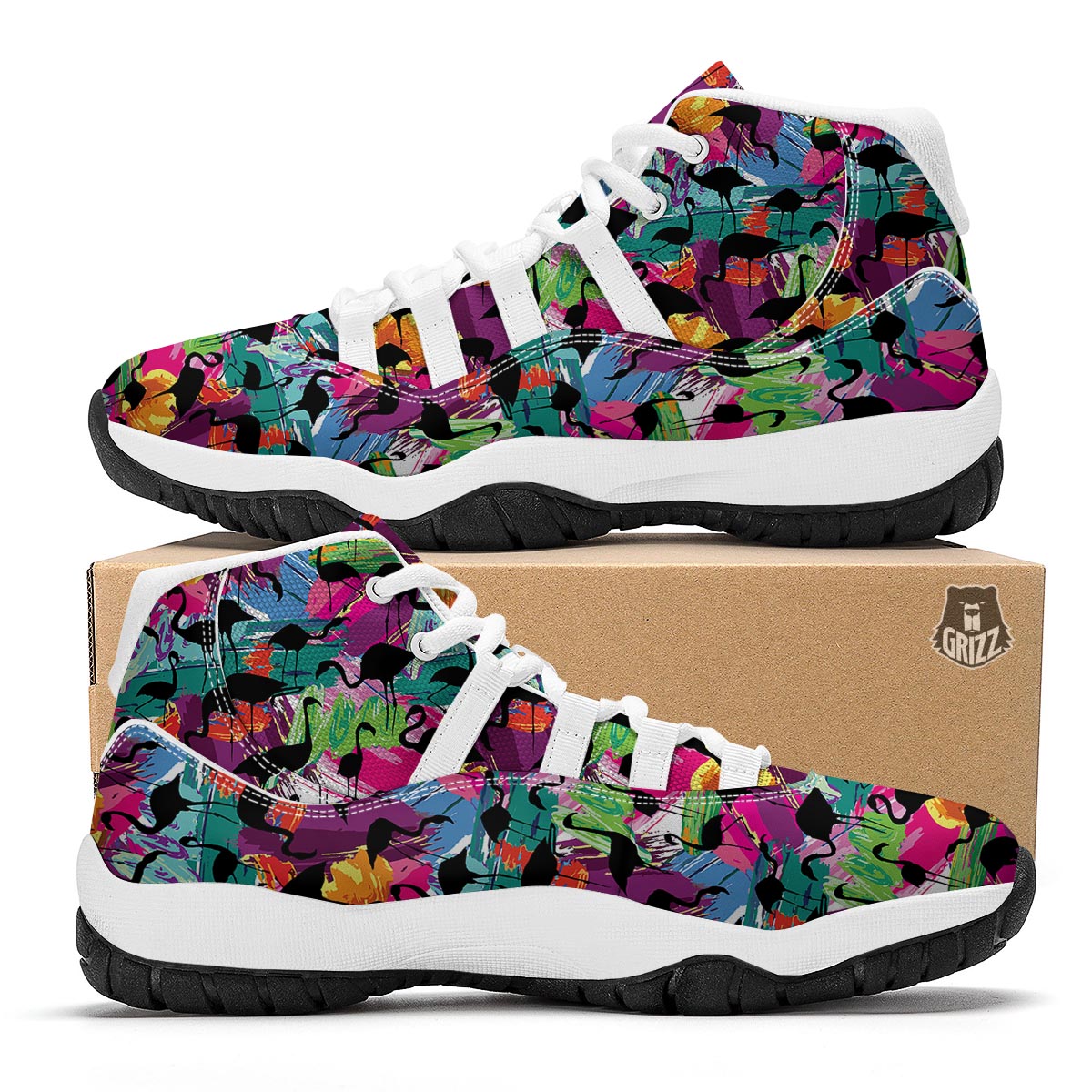 Flamingo Hawaiian Tropical Colorful Pattern Print White Bball Shoes-grizzshop