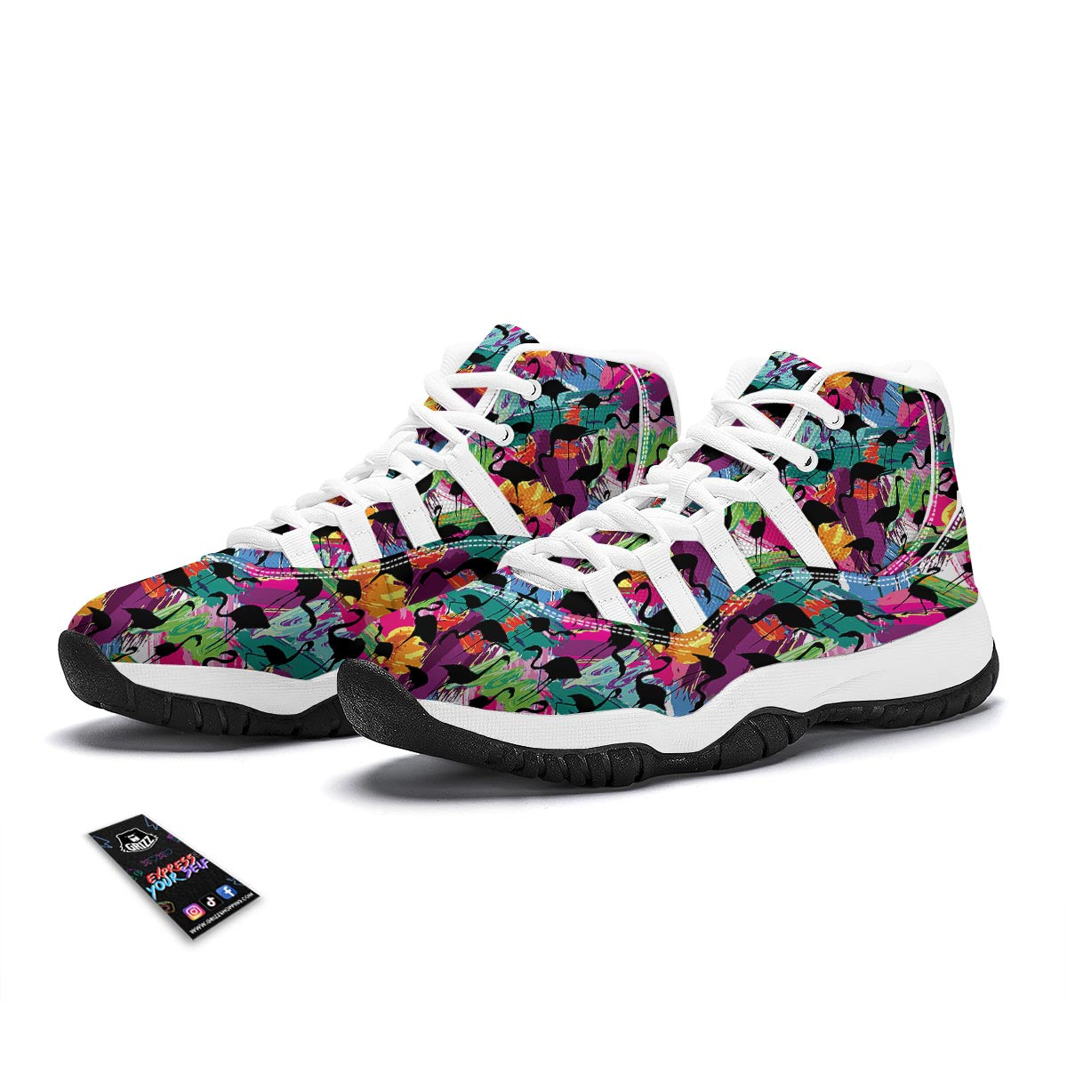 Flamingo Hawaiian Tropical Colorful Pattern Print White Bball Shoes-grizzshop