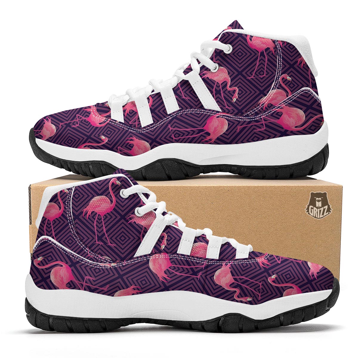 Flamingo Hawaiian Tropical Stripe Pattern Print White Bball Shoes-grizzshop