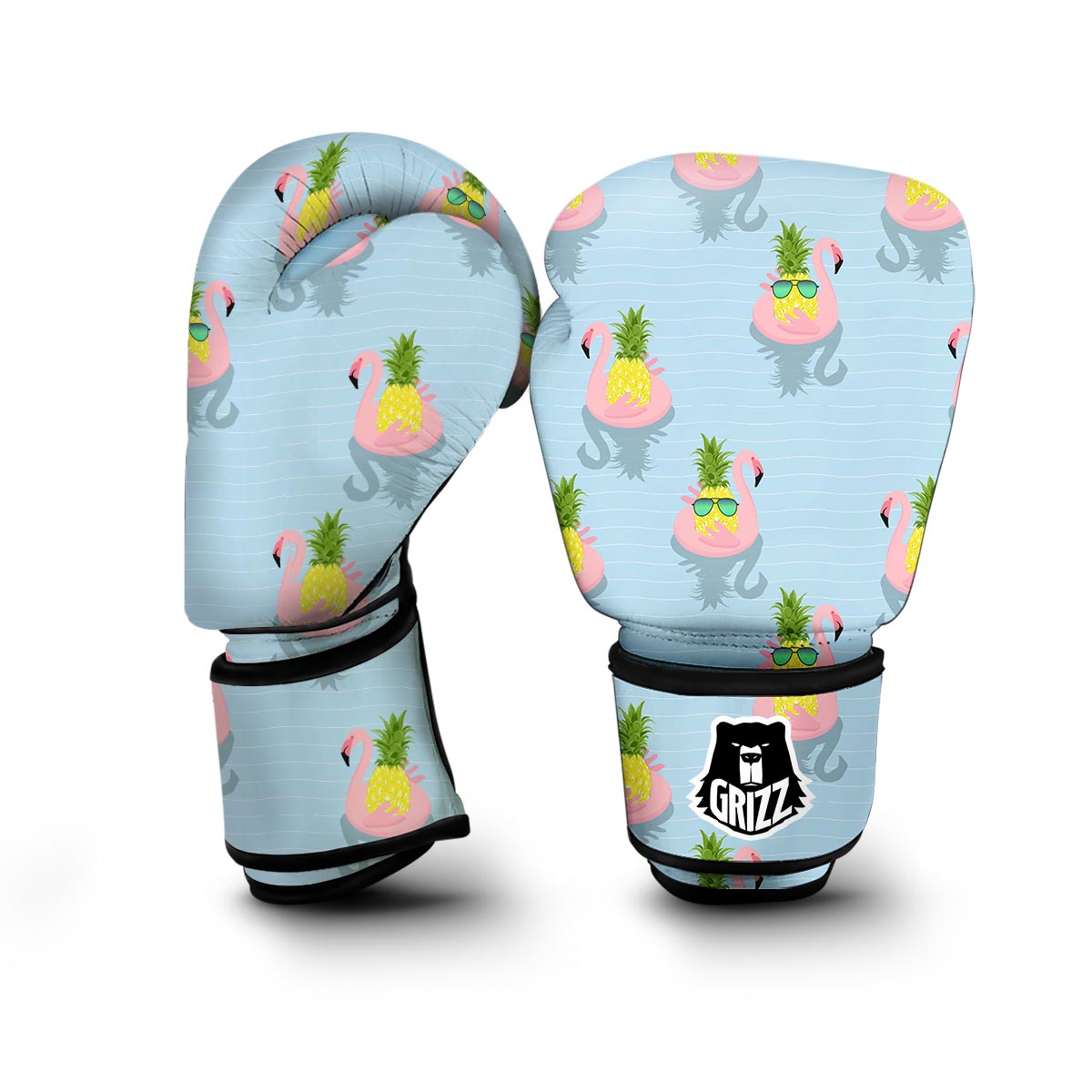 Flamingo Pineapple Blue Print Boxing Gloves-grizzshop