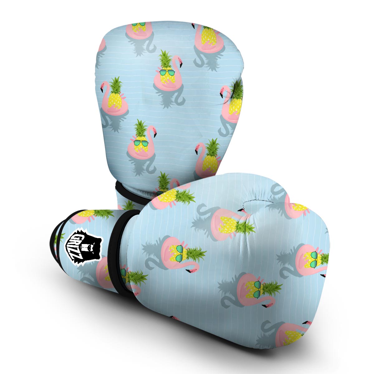 Flamingo Pineapple Blue Print Boxing Gloves-grizzshop