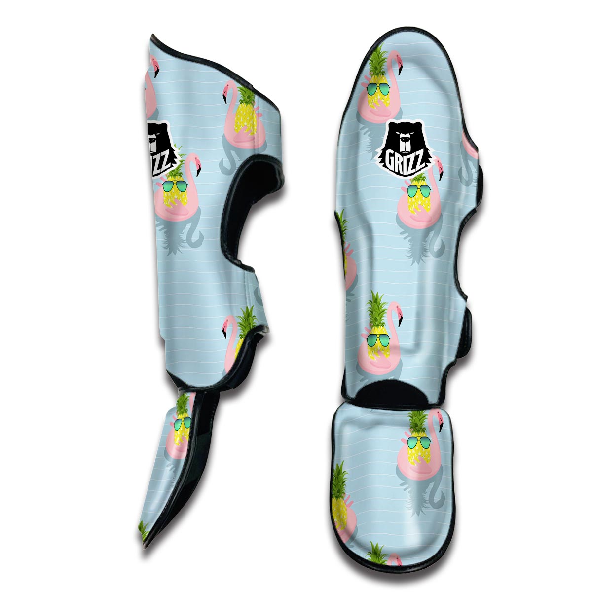 Flamingo Pineapple Blue Print Muay Thai Shin Guards-grizzshop