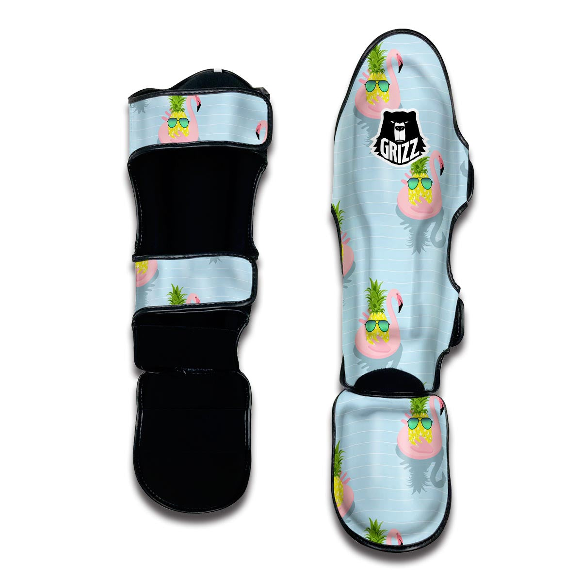 Flamingo Pineapple Blue Print Muay Thai Shin Guards-grizzshop