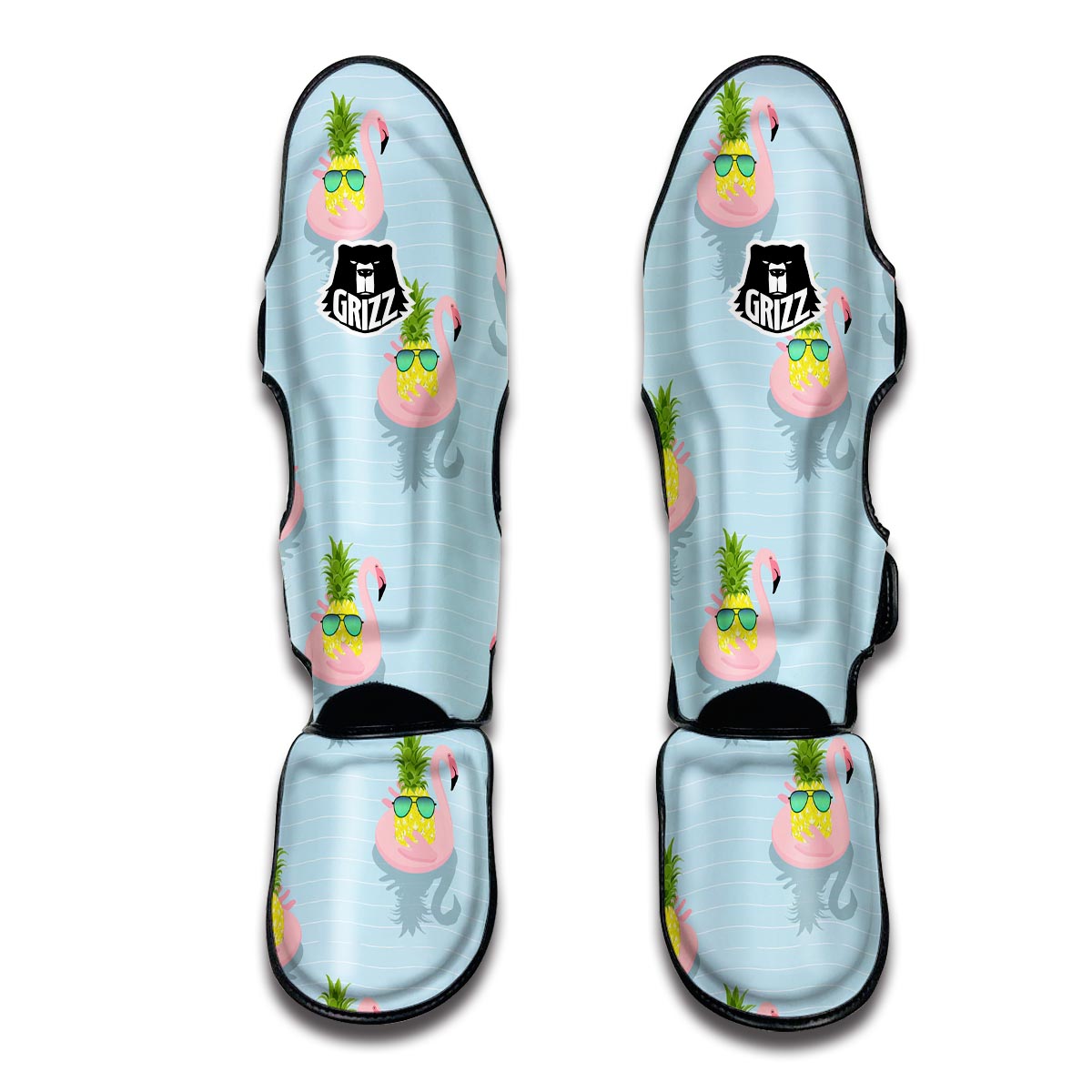 Flamingo Pineapple Blue Print Muay Thai Shin Guards-grizzshop