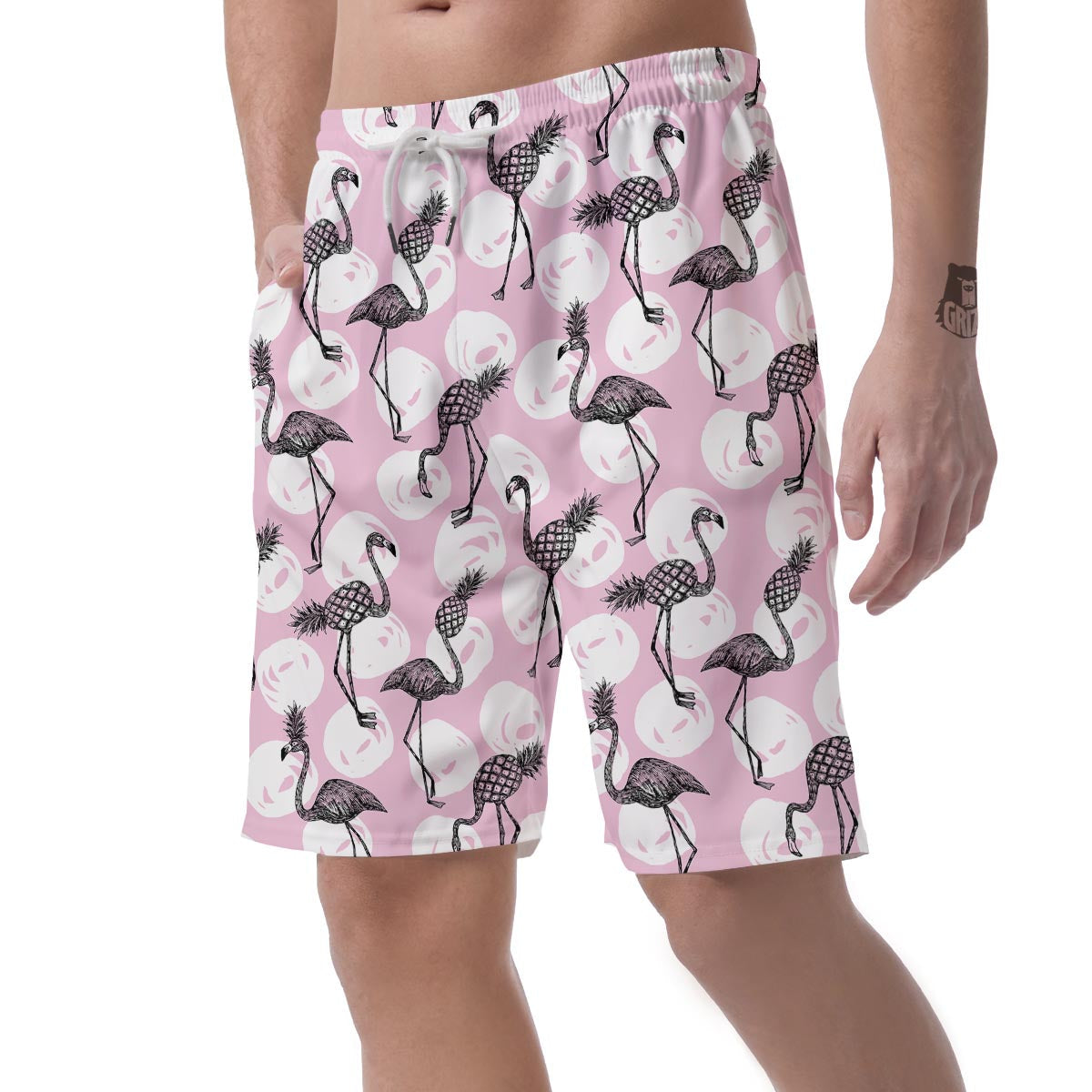 Flamingo Pineapple Print Men's Shorts-grizzshop