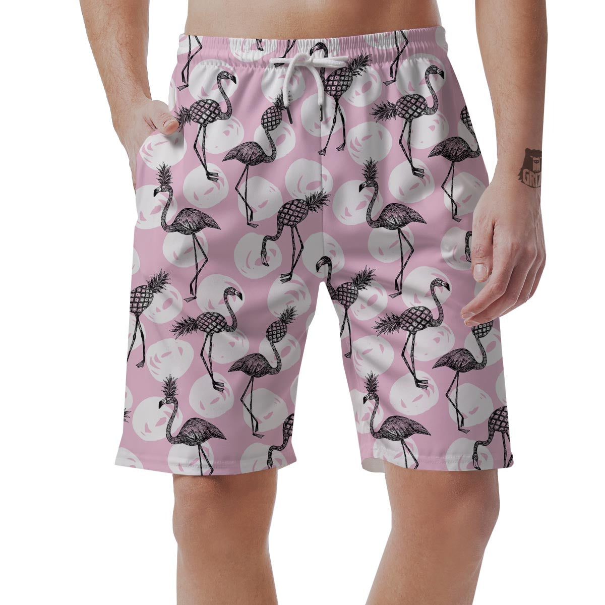 Flamingo Pineapple Print Men's Shorts-grizzshop