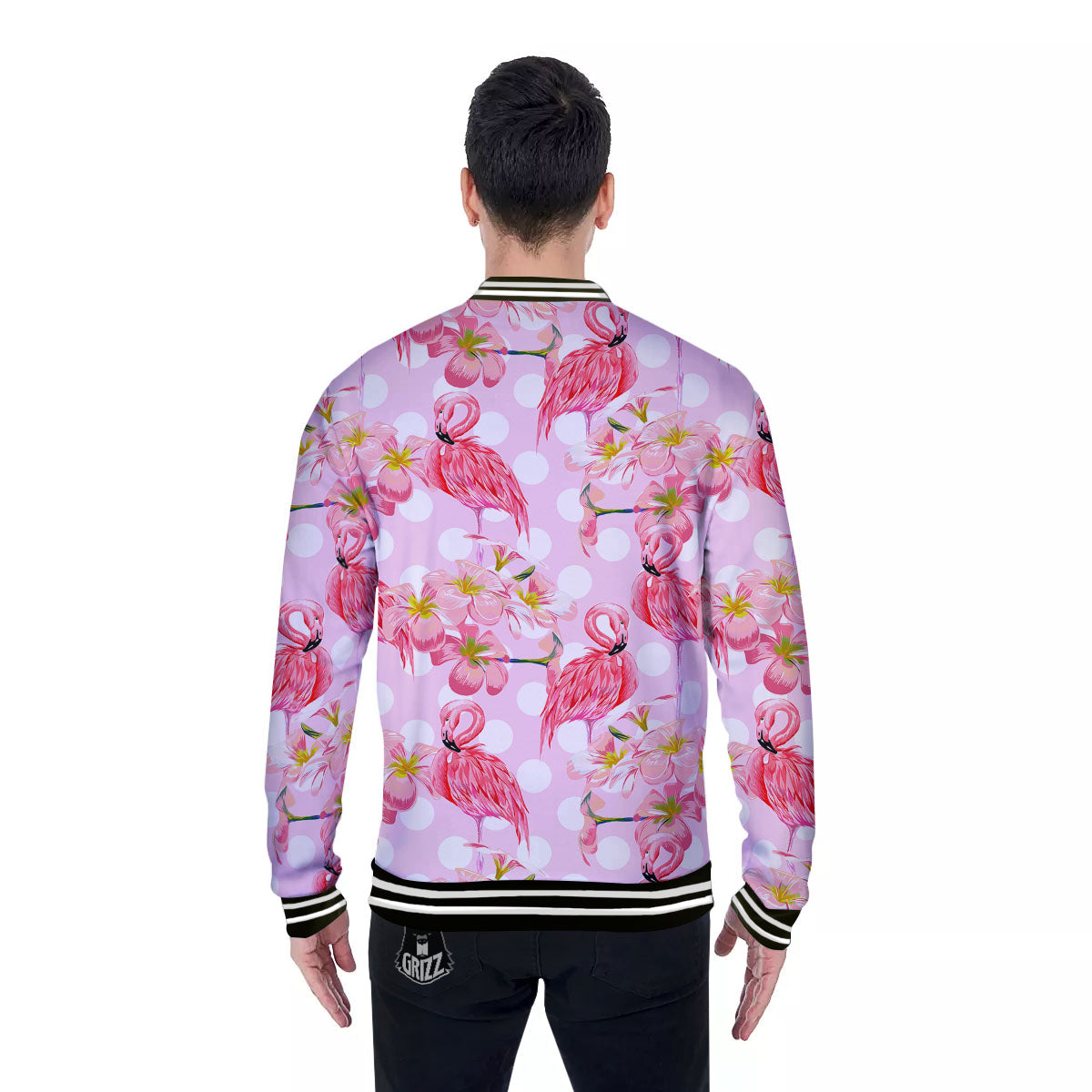 Flamingo Pink Polka Print Pattern Baseball Jacket-grizzshop