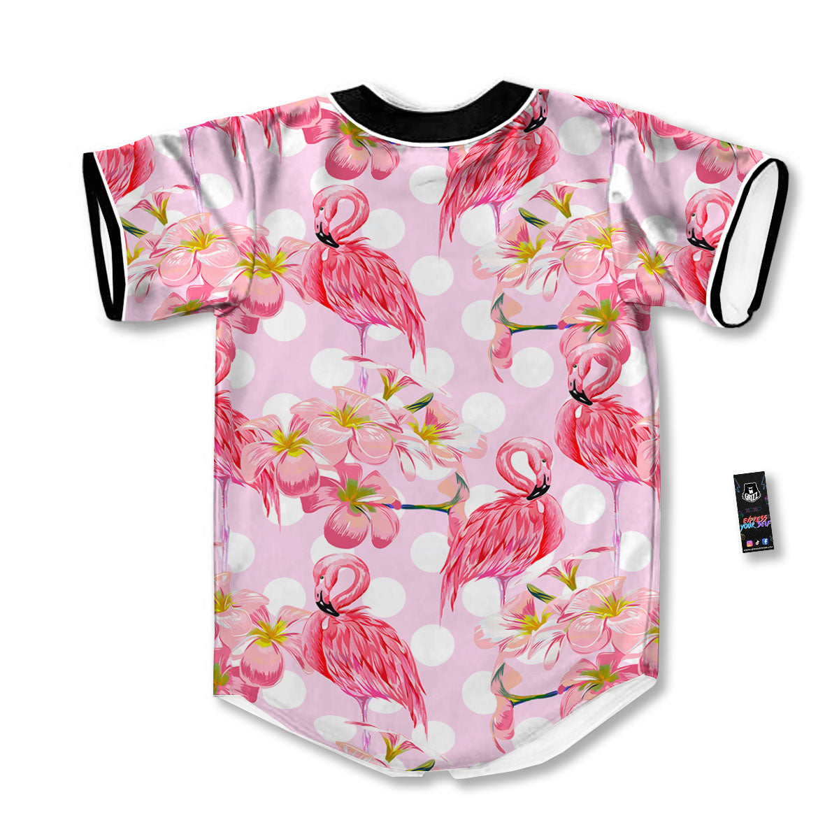 Flamingo Pink Polka Print Pattern Baseball Jersey-grizzshop