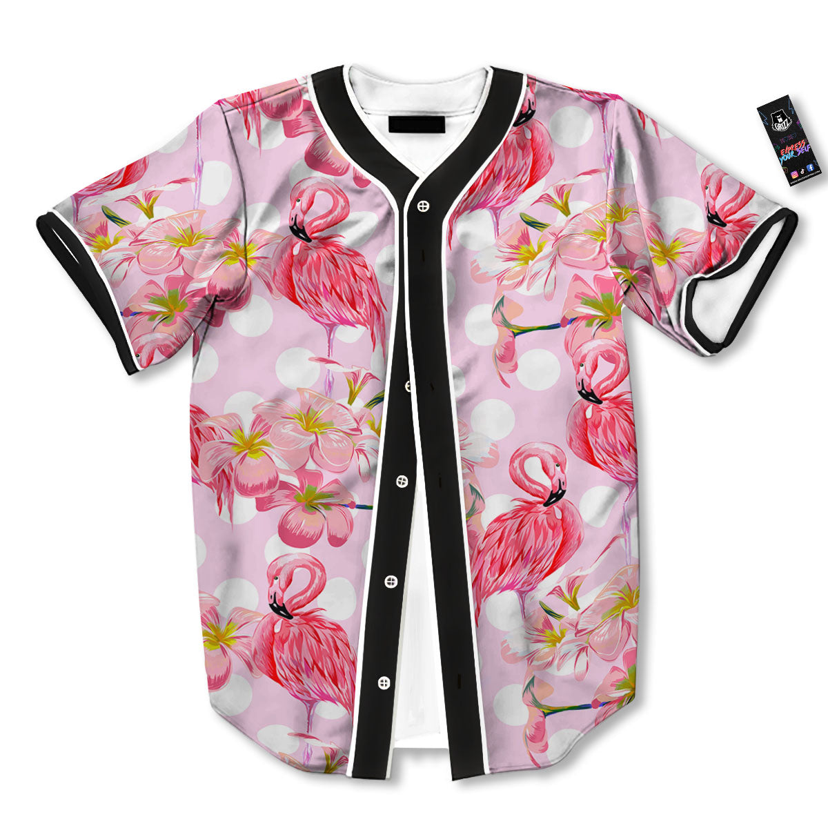 Flamingo Pink Polka Print Pattern Baseball Jersey-grizzshop