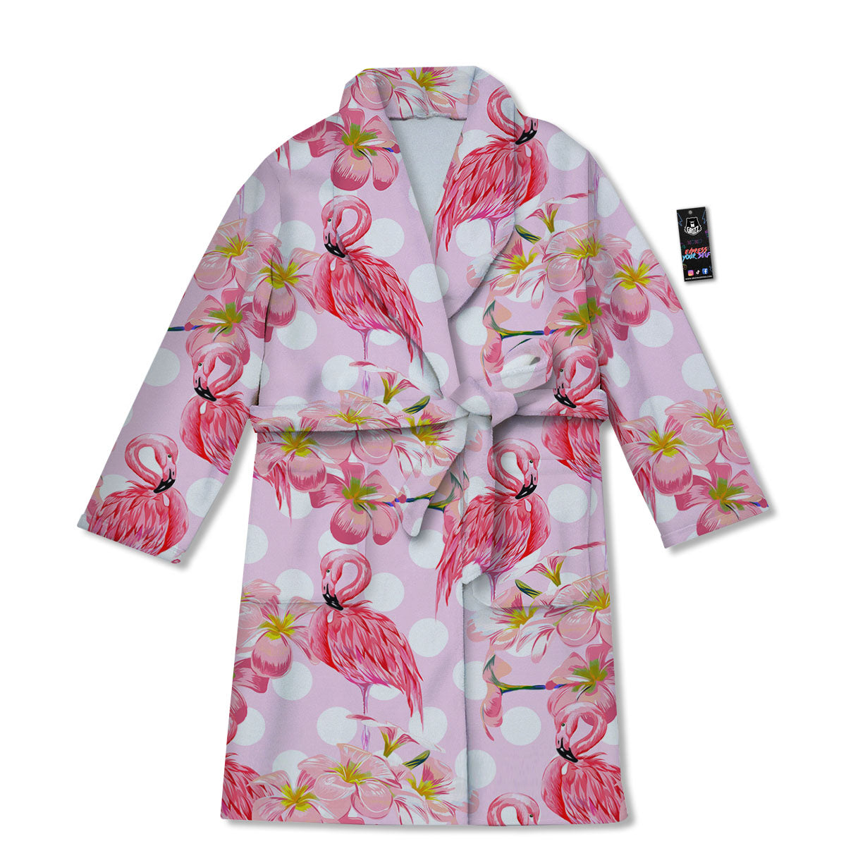 Flamingo Pink Polka Print Pattern Bathrobe-grizzshop
