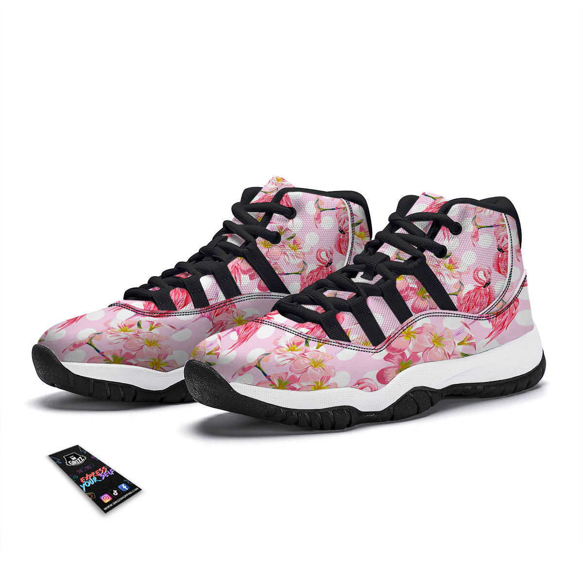 Flamingo Pink Polka Print Pattern Black Bball Shoes-grizzshop