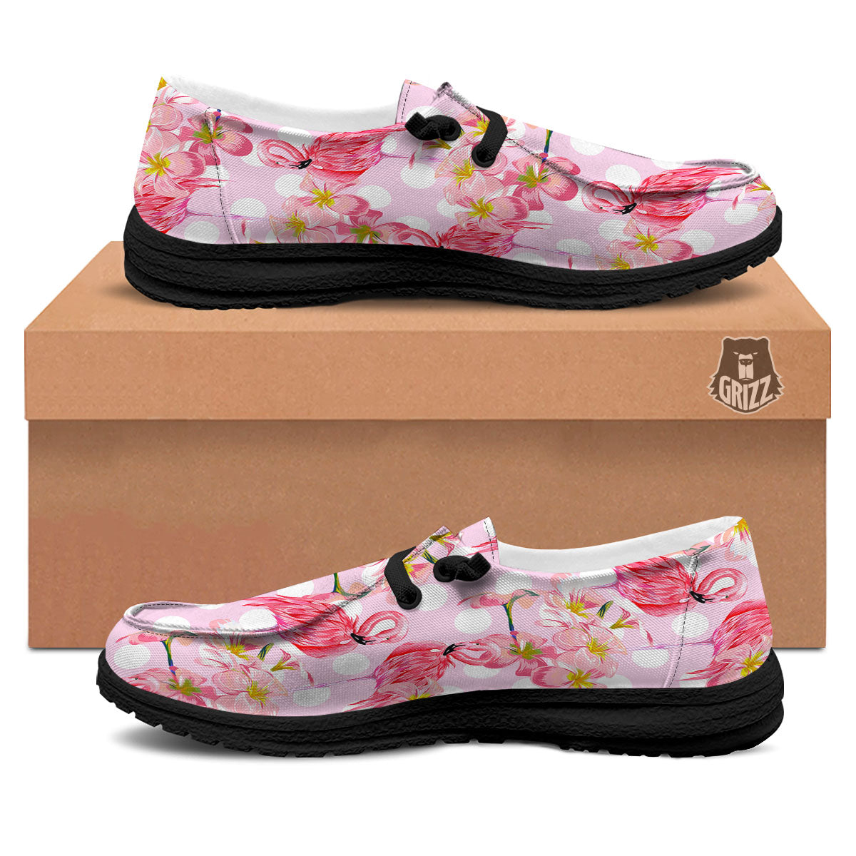 Flamingo Pink Polka Print Pattern Black Loafers-grizzshop