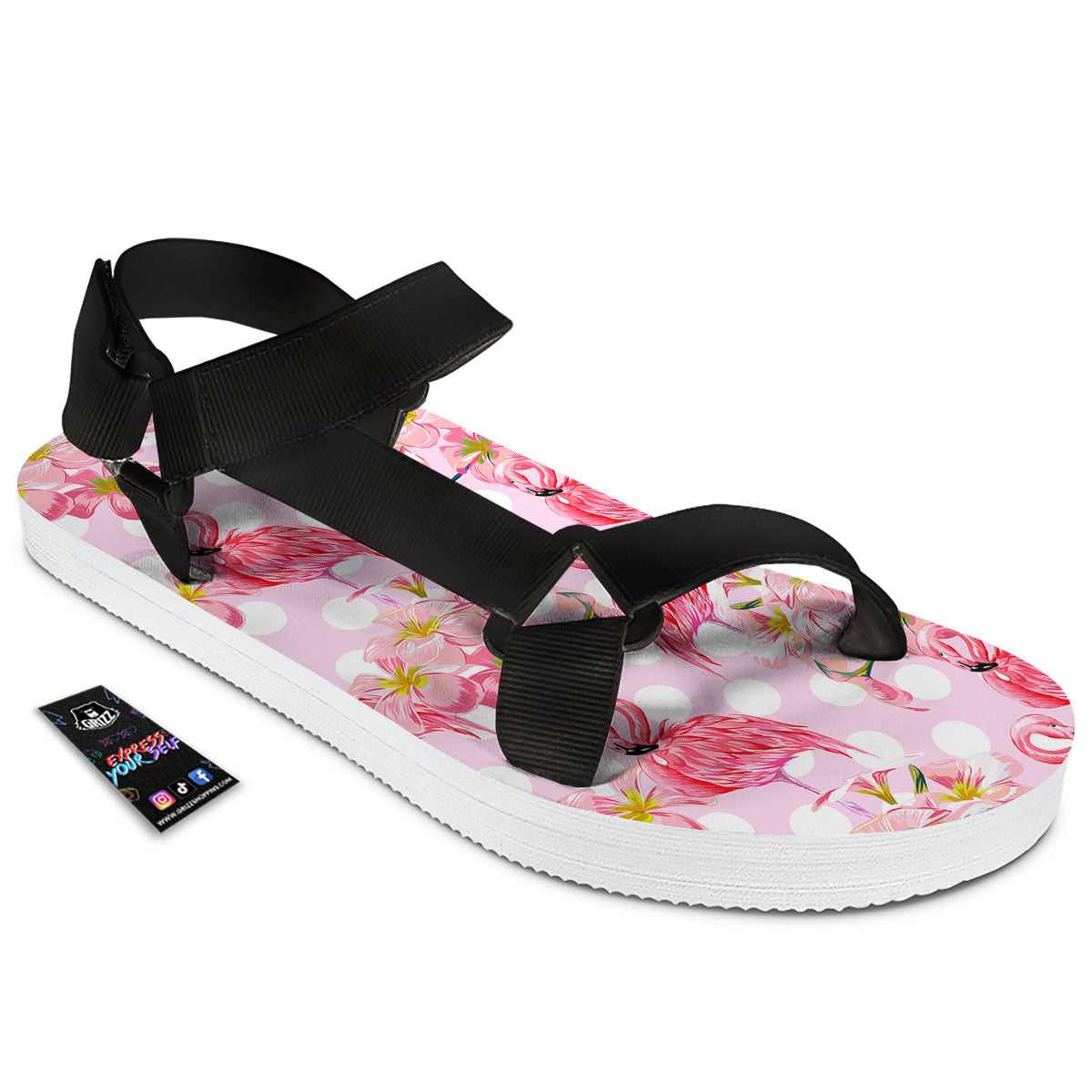 Flamingo Pink Polka Print Pattern Black Open Toe Sandals-grizzshop