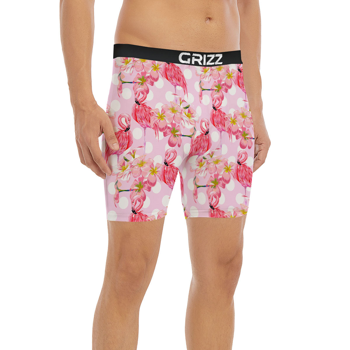 Flamingo Pink Polka Print Pattern Boxer Briefs-grizzshop