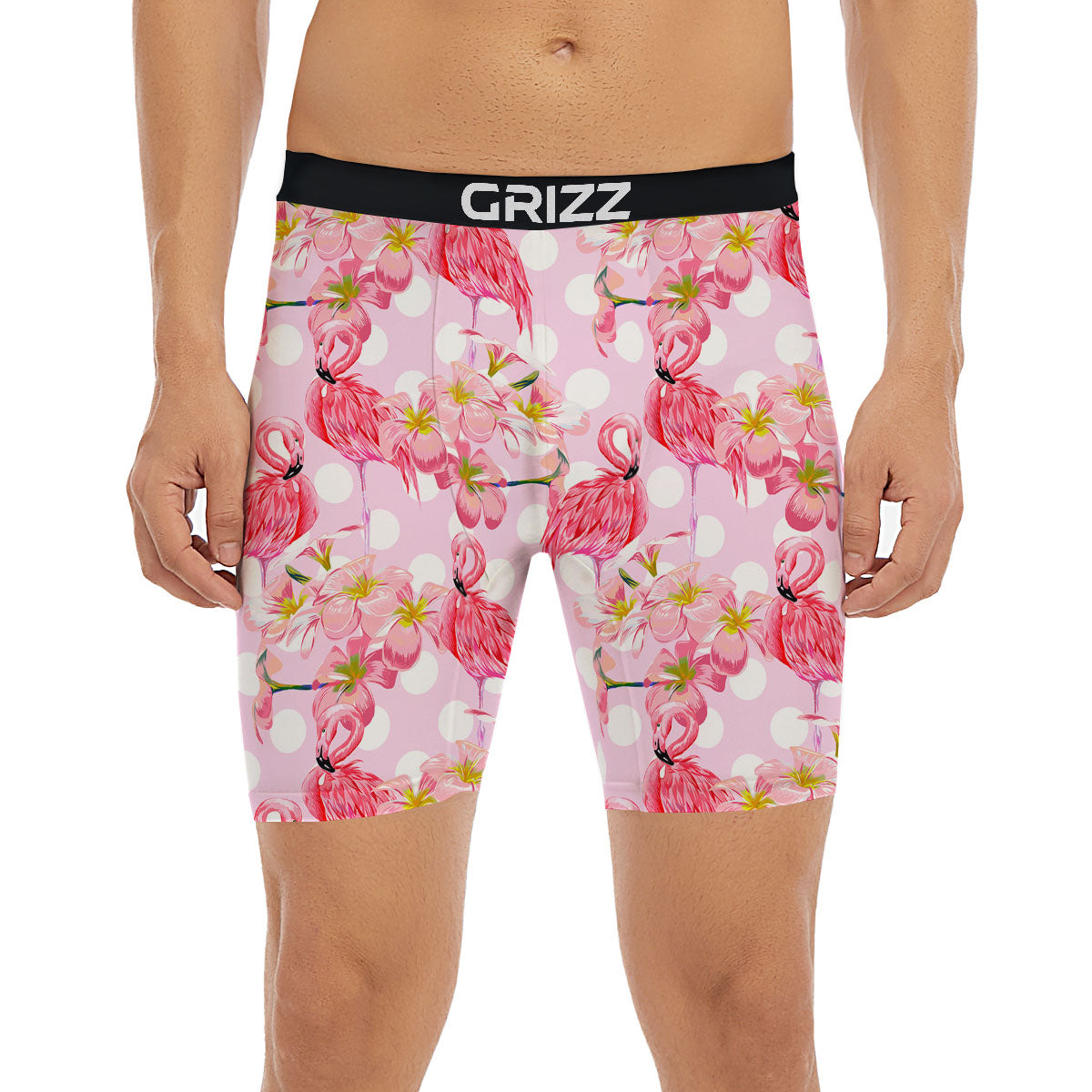 Flamingo Pink Polka Print Pattern Boxer Briefs-grizzshop