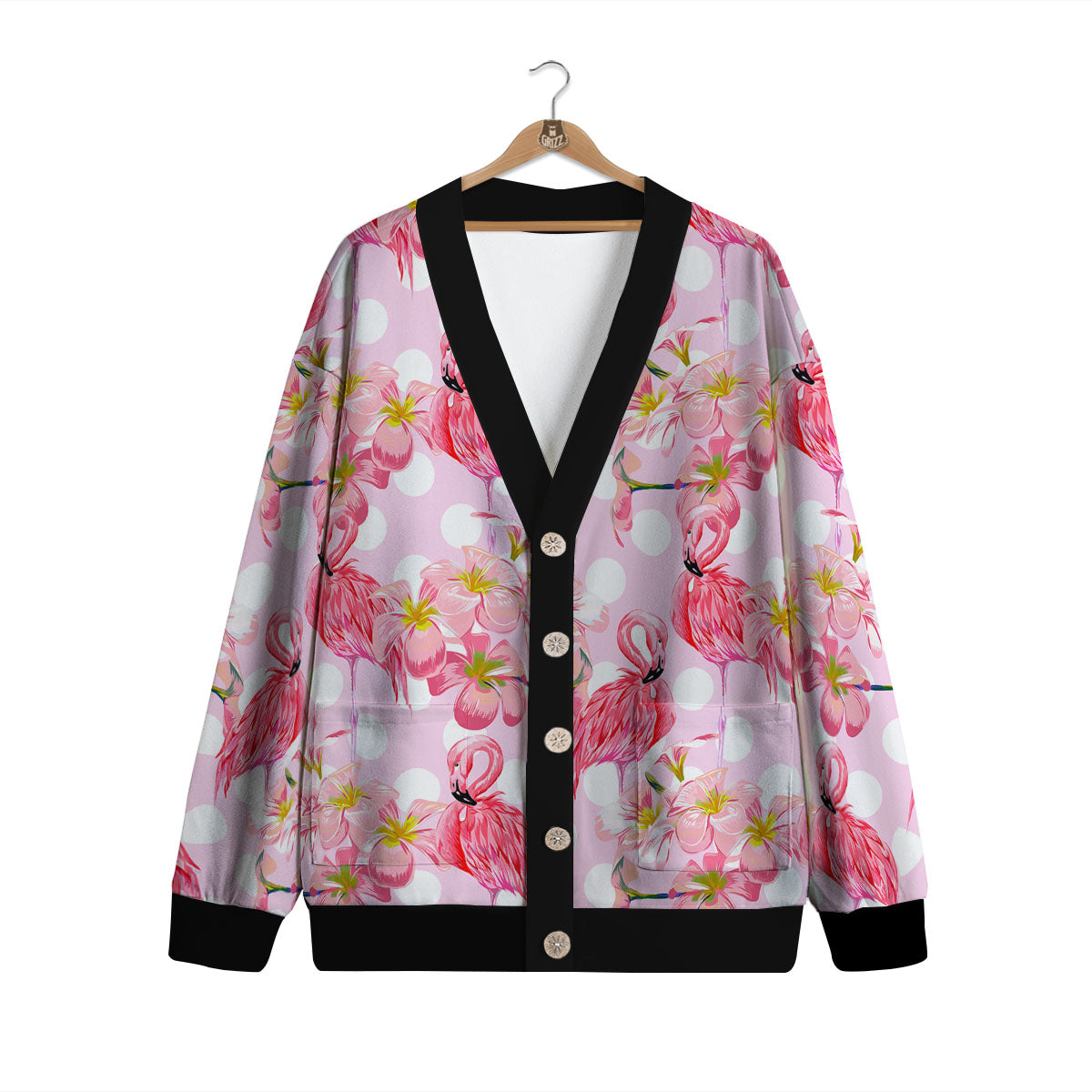 Flamingo Pink Polka Print Pattern Cardigan-grizzshop