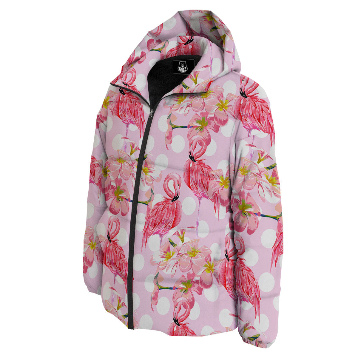 Flamingo Pink Polka Print Pattern Down Jacket-grizzshop