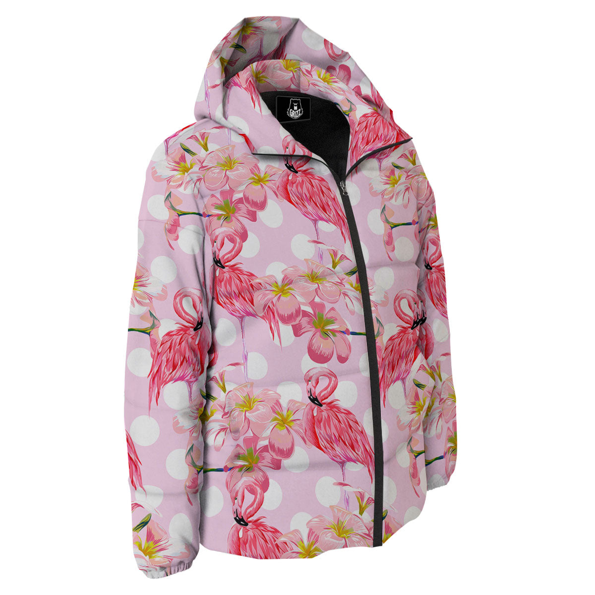 Flamingo Pink Polka Print Pattern Down Jacket-grizzshop
