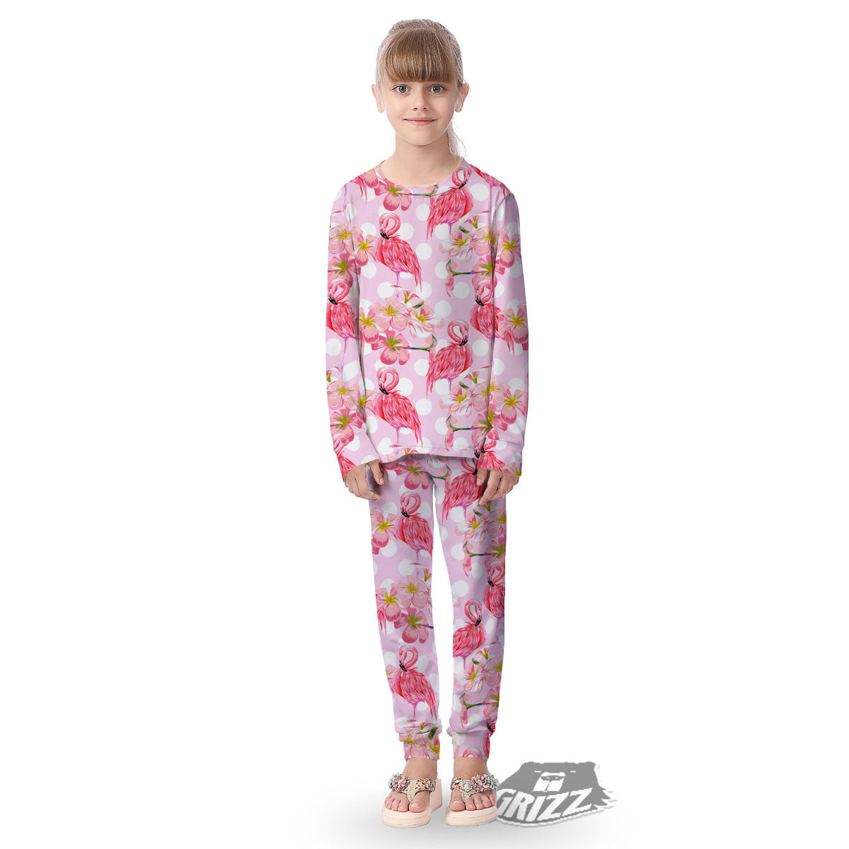 Flamingo Pink Polka Print Pattern Kid's Pajamas-grizzshop