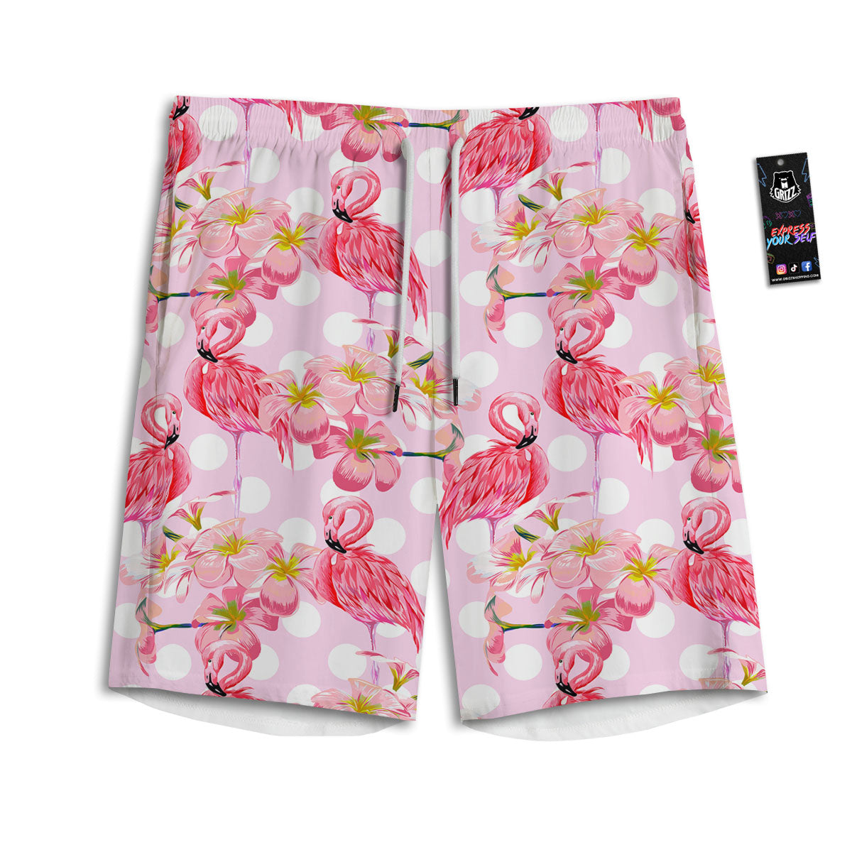 Flamingo Pink Polka Print Pattern Men's Athletic Shorts