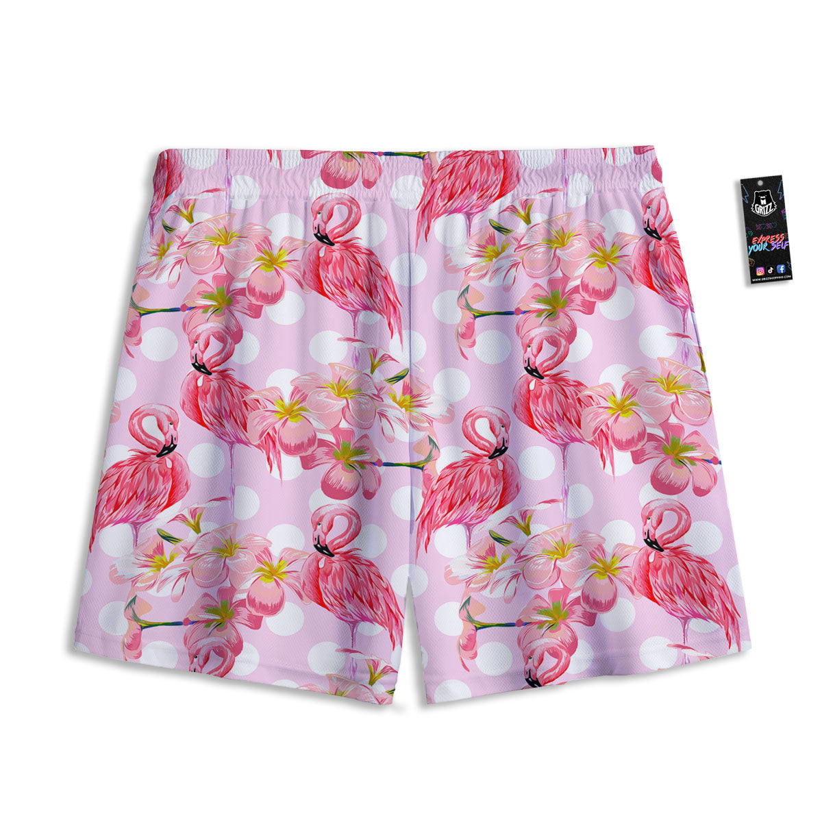 Flamingo Pink Polka Print Pattern Mesh Shorts