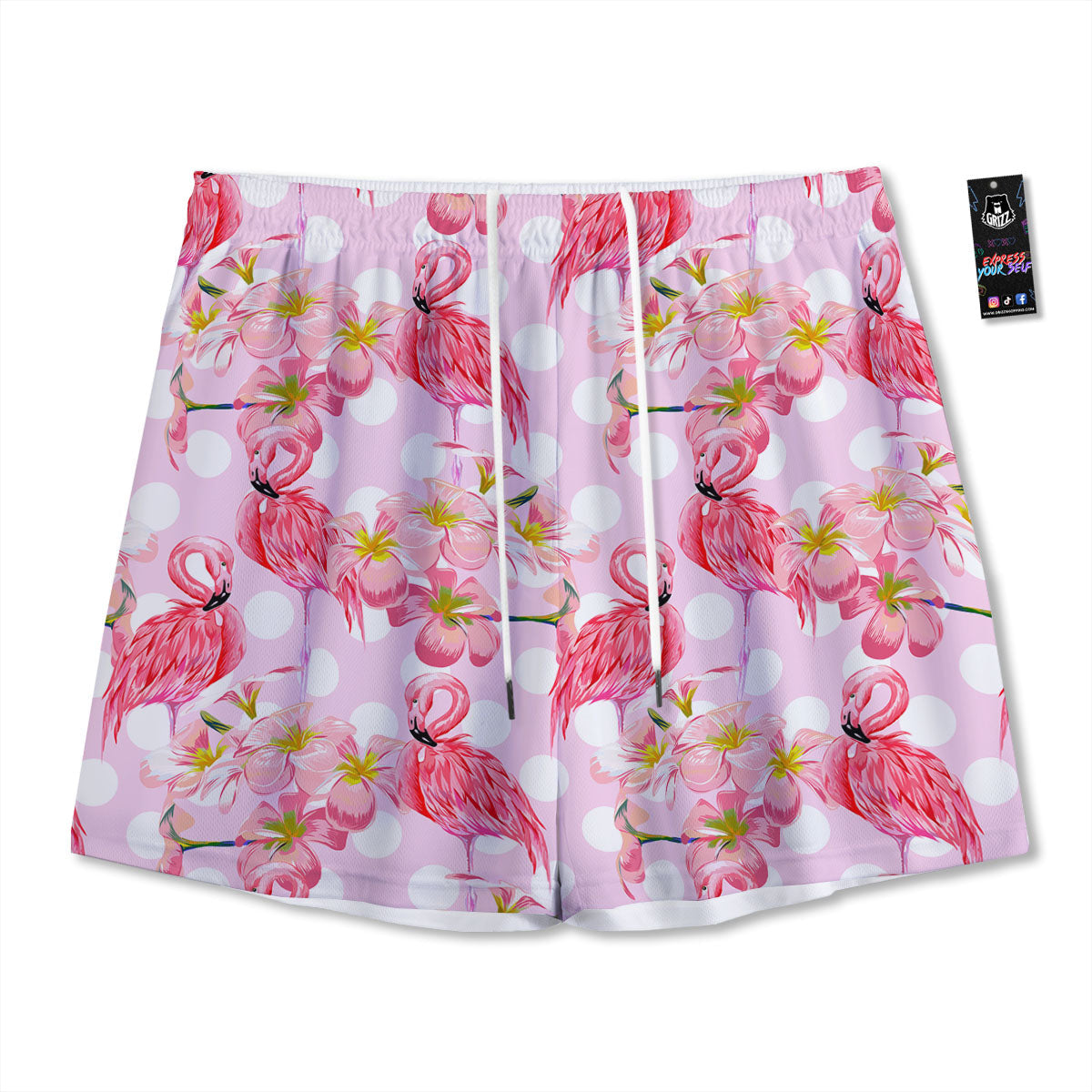 Flamingo Pink Polka Print Pattern Mesh Shorts