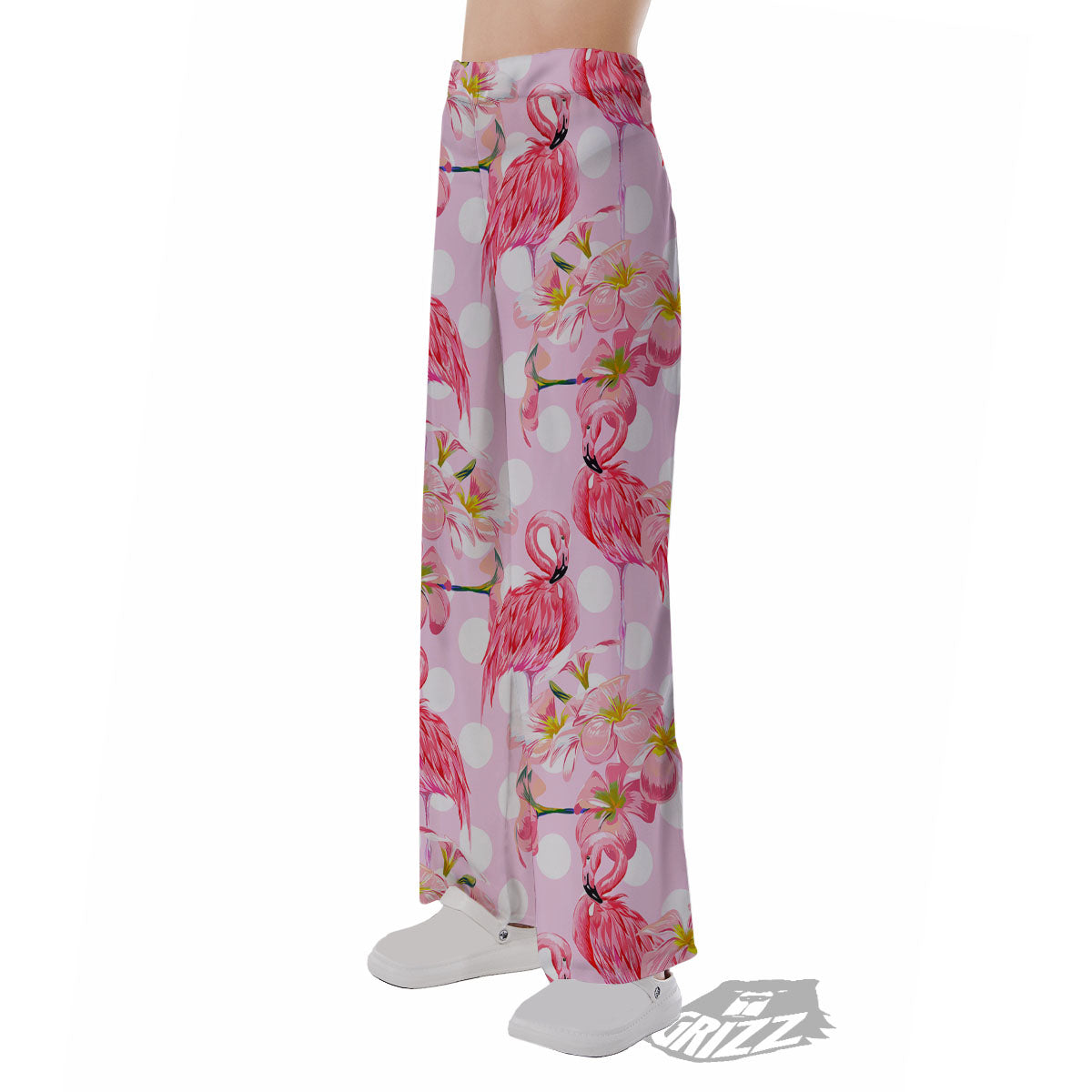 Flamingo Pink Polka Print Pattern Pajama Pants-grizzshop