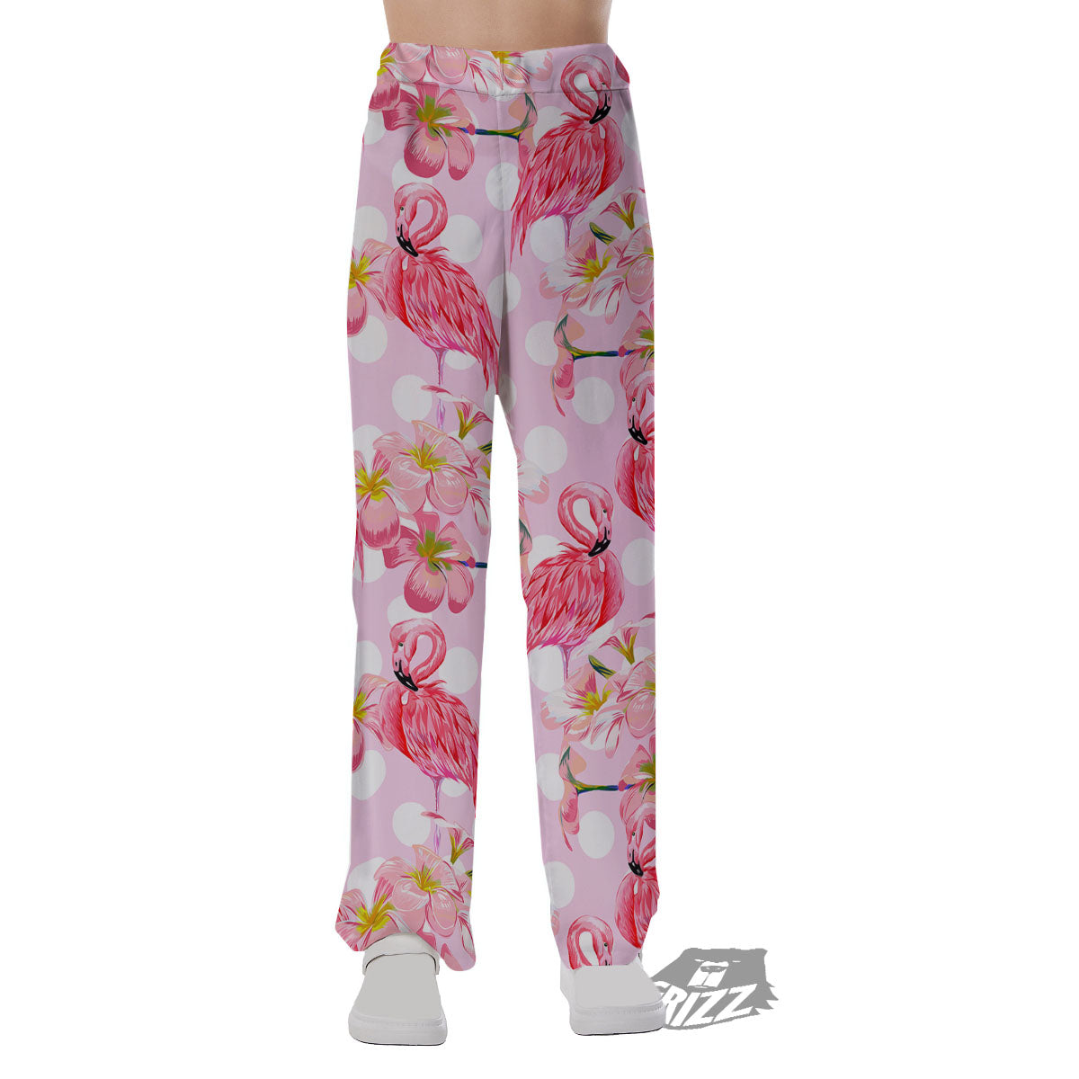 Flamingo Pink Polka Print Pattern Pajama Pants-grizzshop