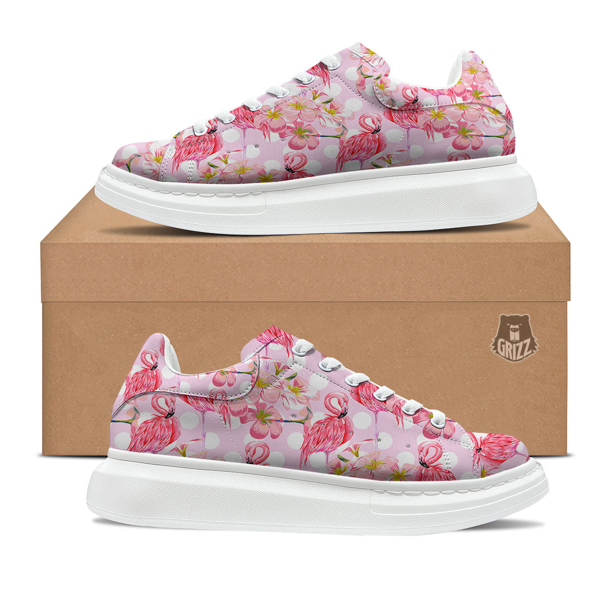 Flamingo Pink Polka Print Pattern Platform Shoes-grizzshop