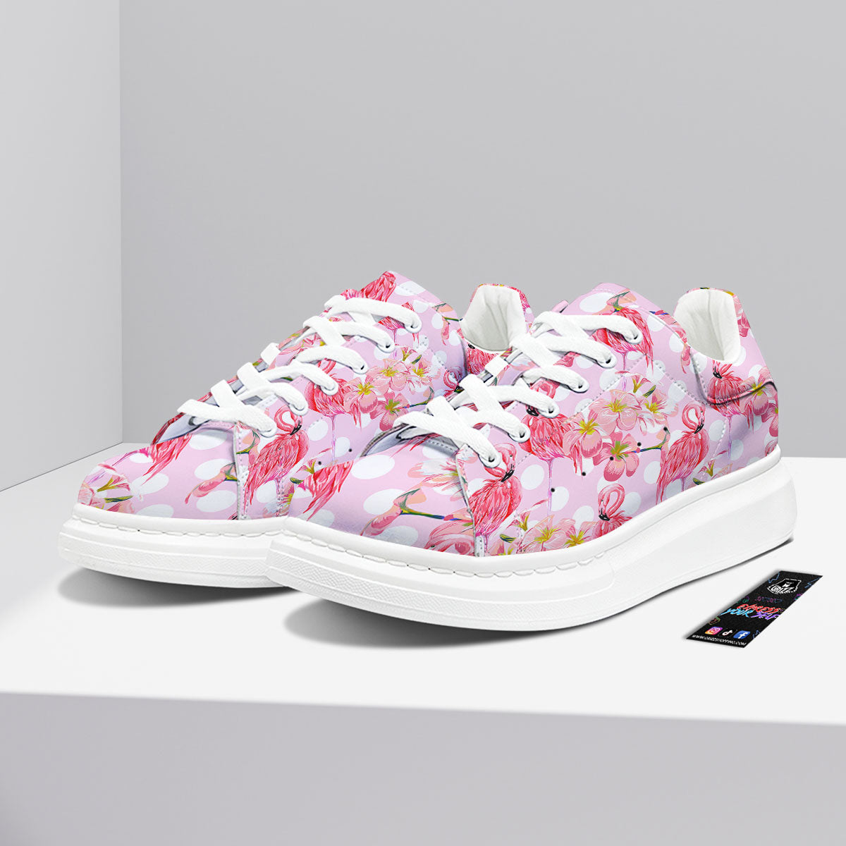 Flamingo Pink Polka Print Pattern Platform Shoes-grizzshop