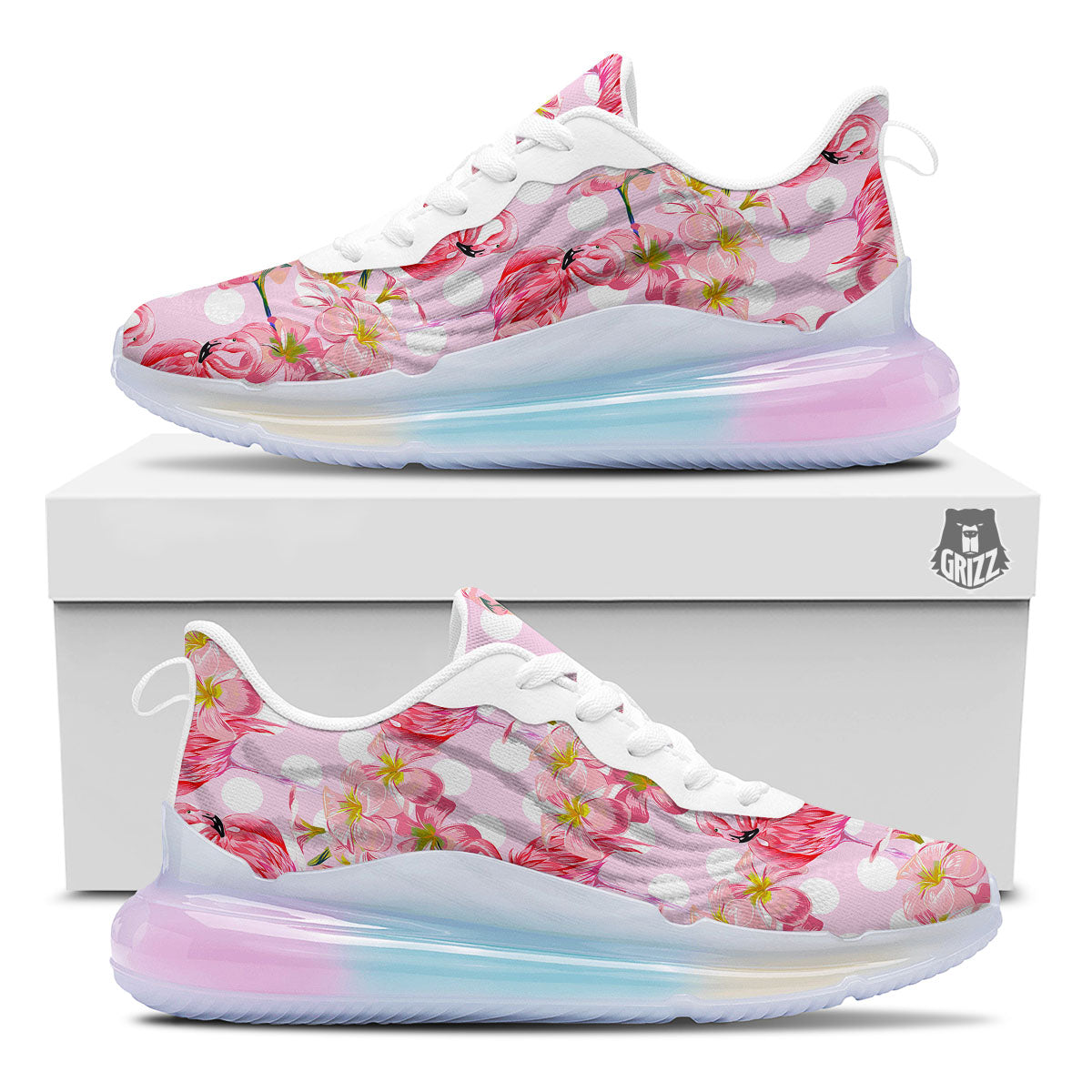 Flamingo Pink Polka Print Pattern Running Sneakers-grizzshop