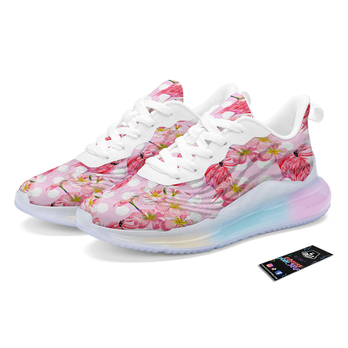 Flamingo Pink Polka Print Pattern Running Sneakers-grizzshop