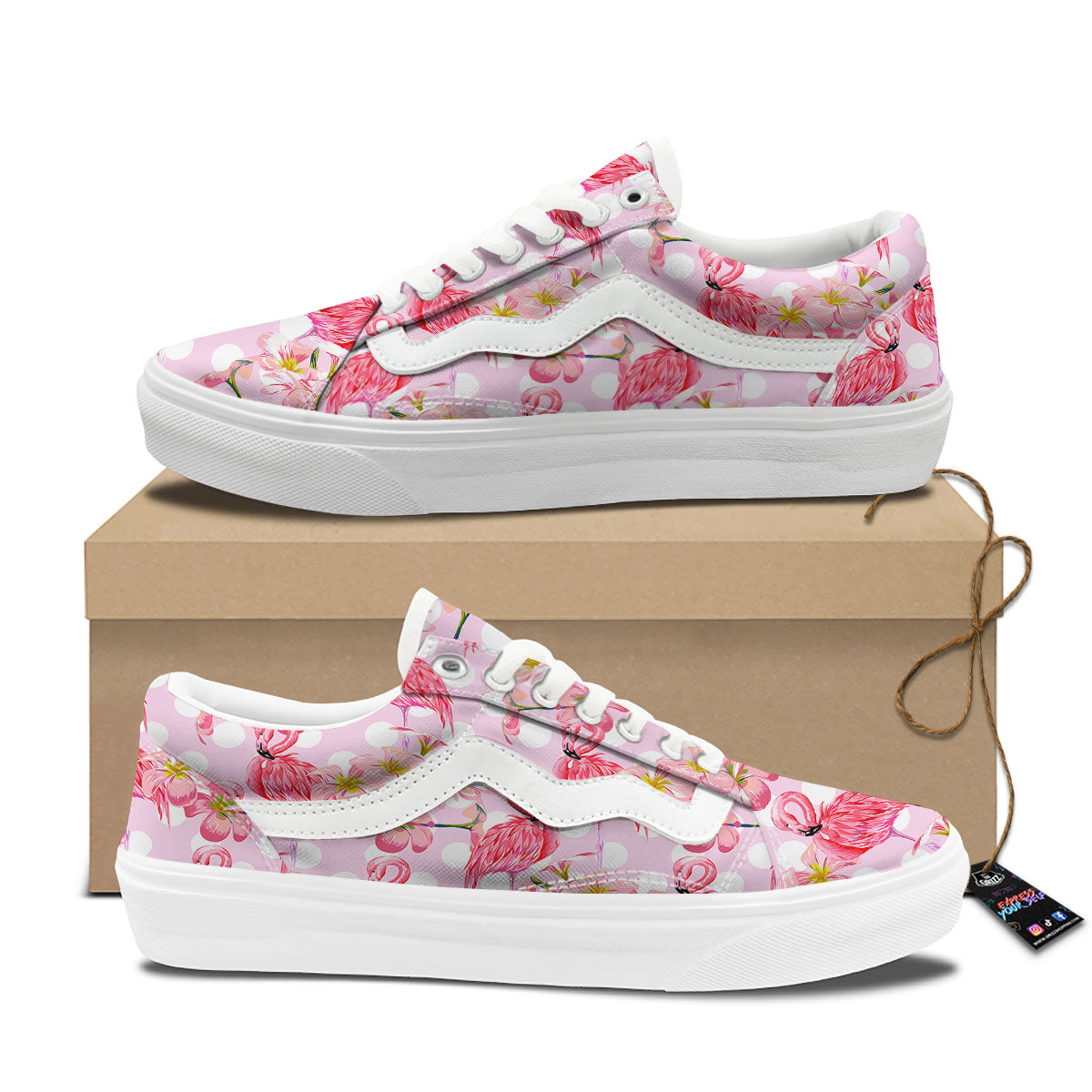 Flamingo Pink Polka Print Pattern Skate Shoes-grizzshop