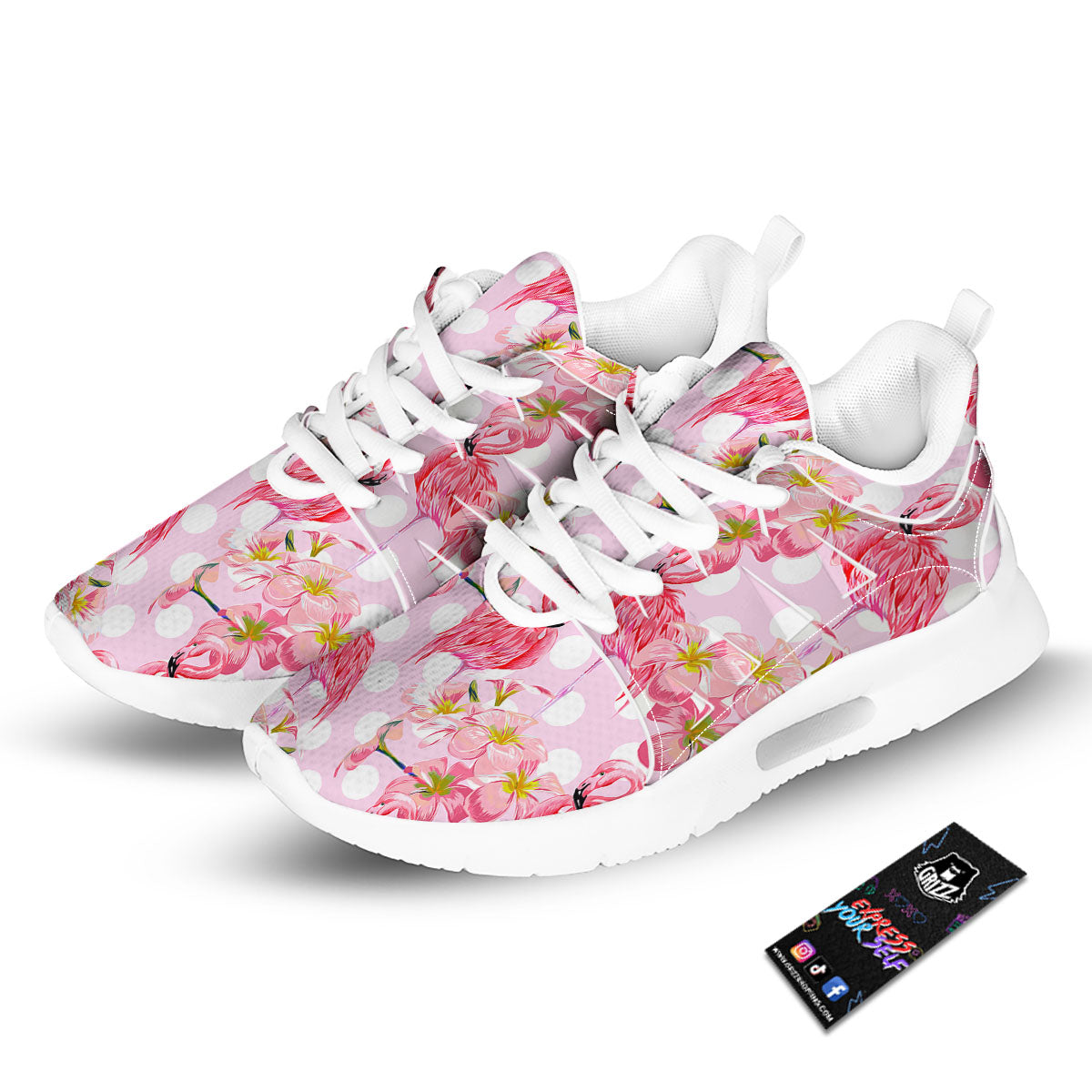Flamingo Pink Polka Print Pattern Tennis Shoes-grizzshop