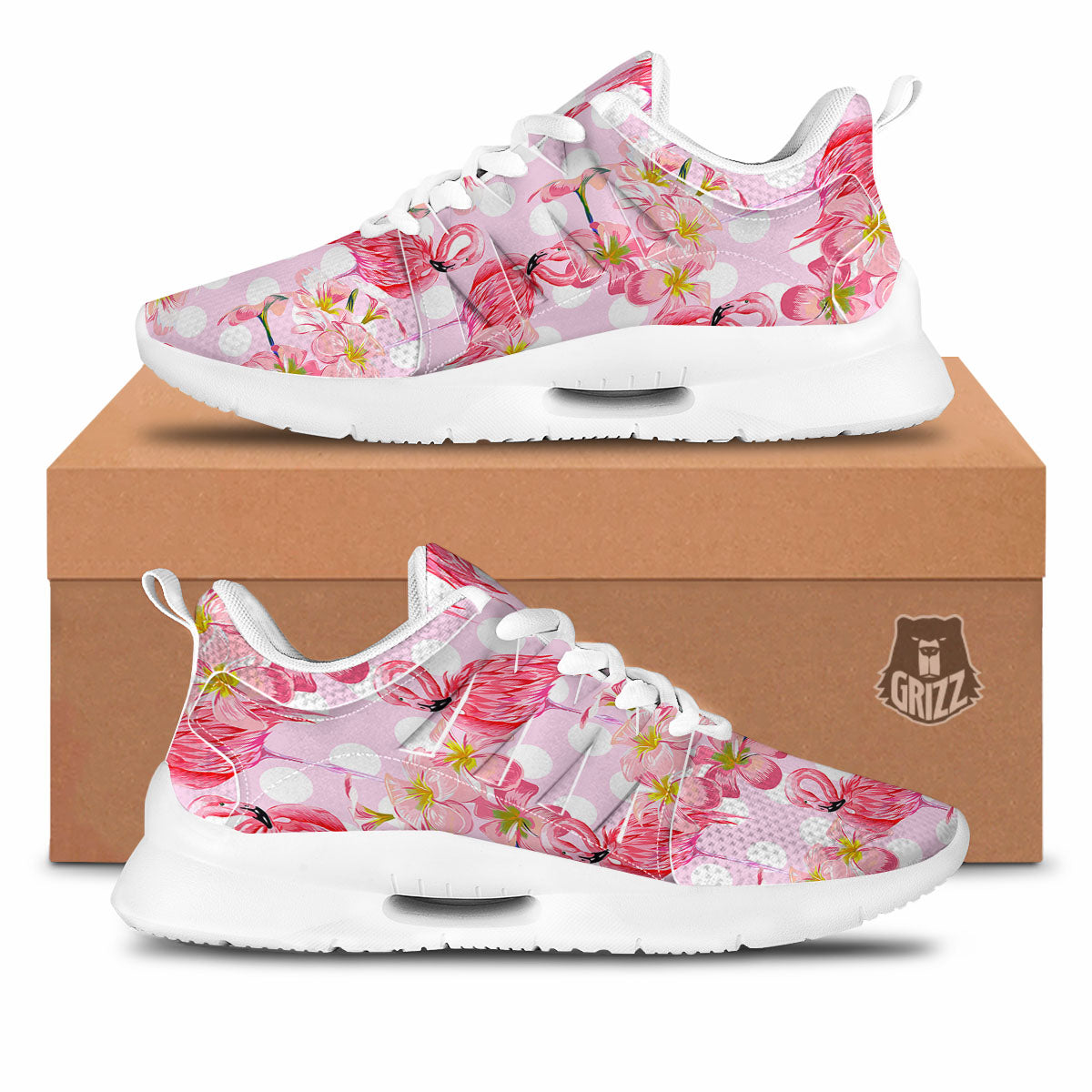 Flamingo Pink Polka Print Pattern Tennis Shoes-grizzshop