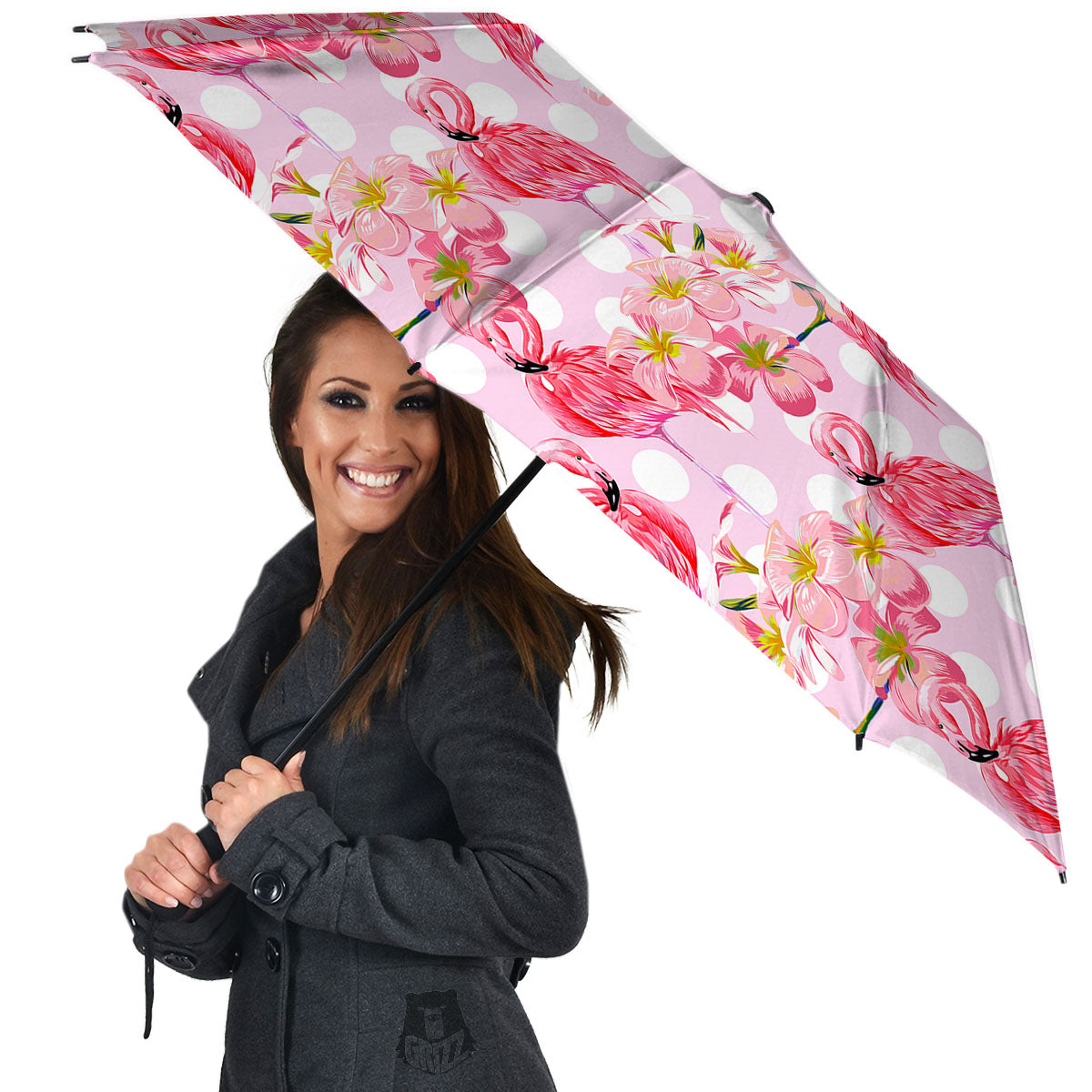 Flamingo Pink Polka Print Pattern Umbrella-grizzshop