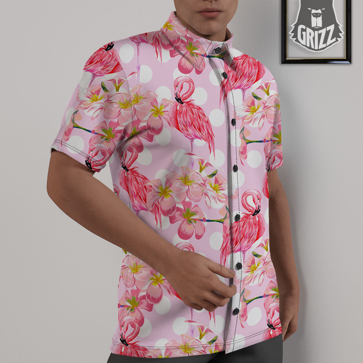 Flamingo Pink Polka Print Pattern Untucked Shirts-grizzshop