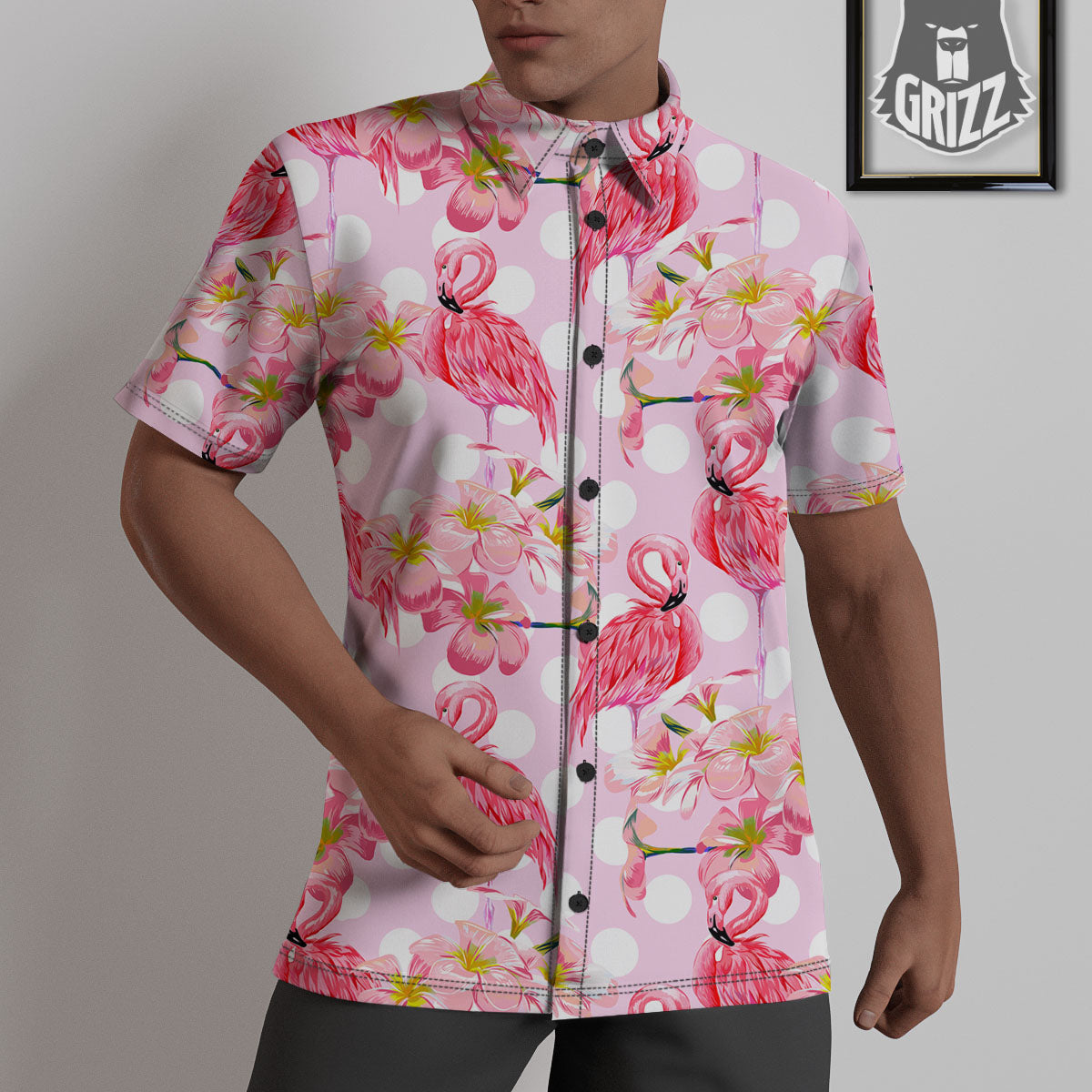 Flamingo Pink Polka Print Pattern Untucked Shirts-grizzshop