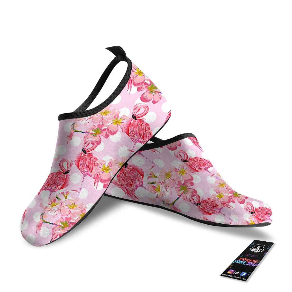 Flamingo Pink Polka Print Pattern Water Shoes-grizzshop