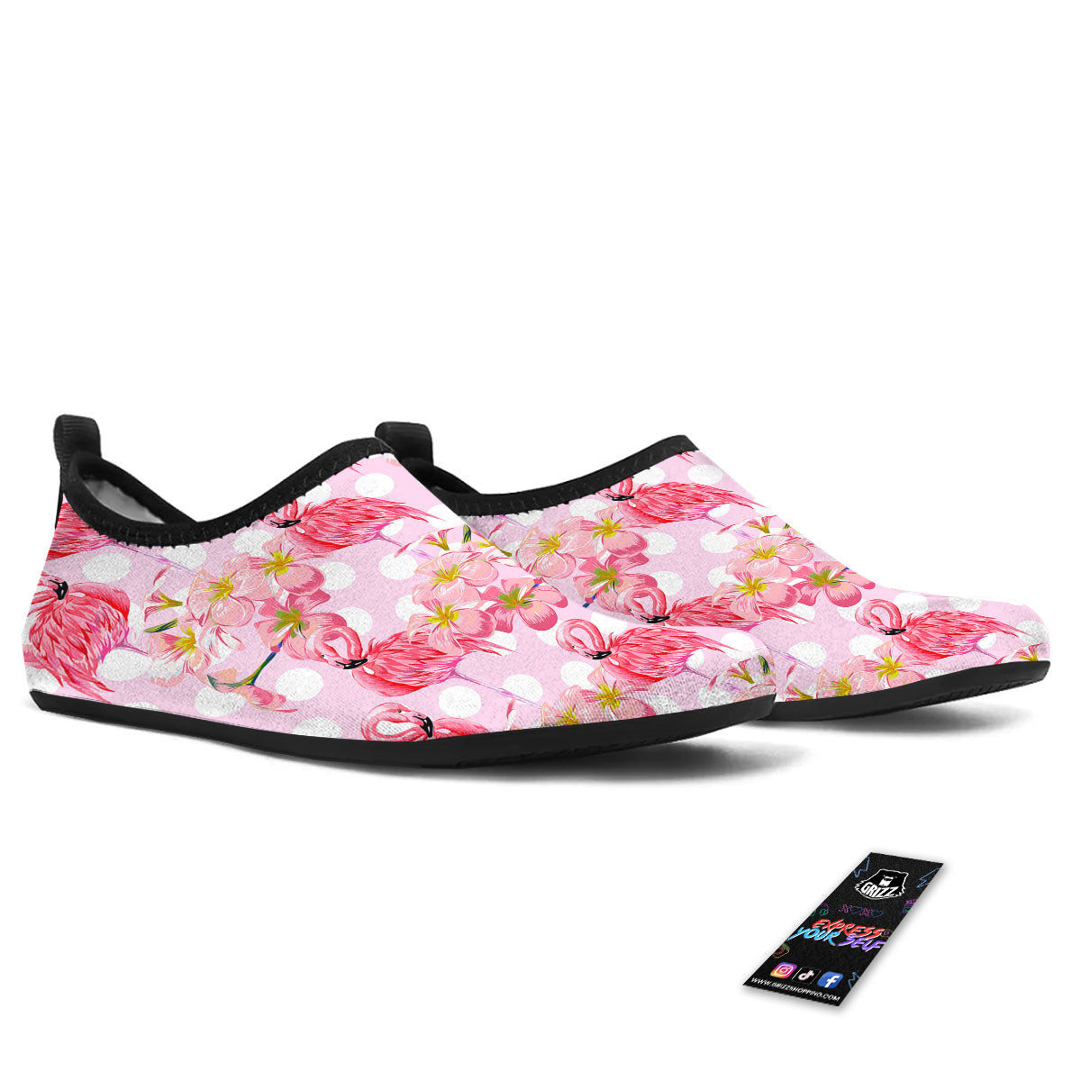 Flamingo Pink Polka Print Pattern Water Shoes-grizzshop