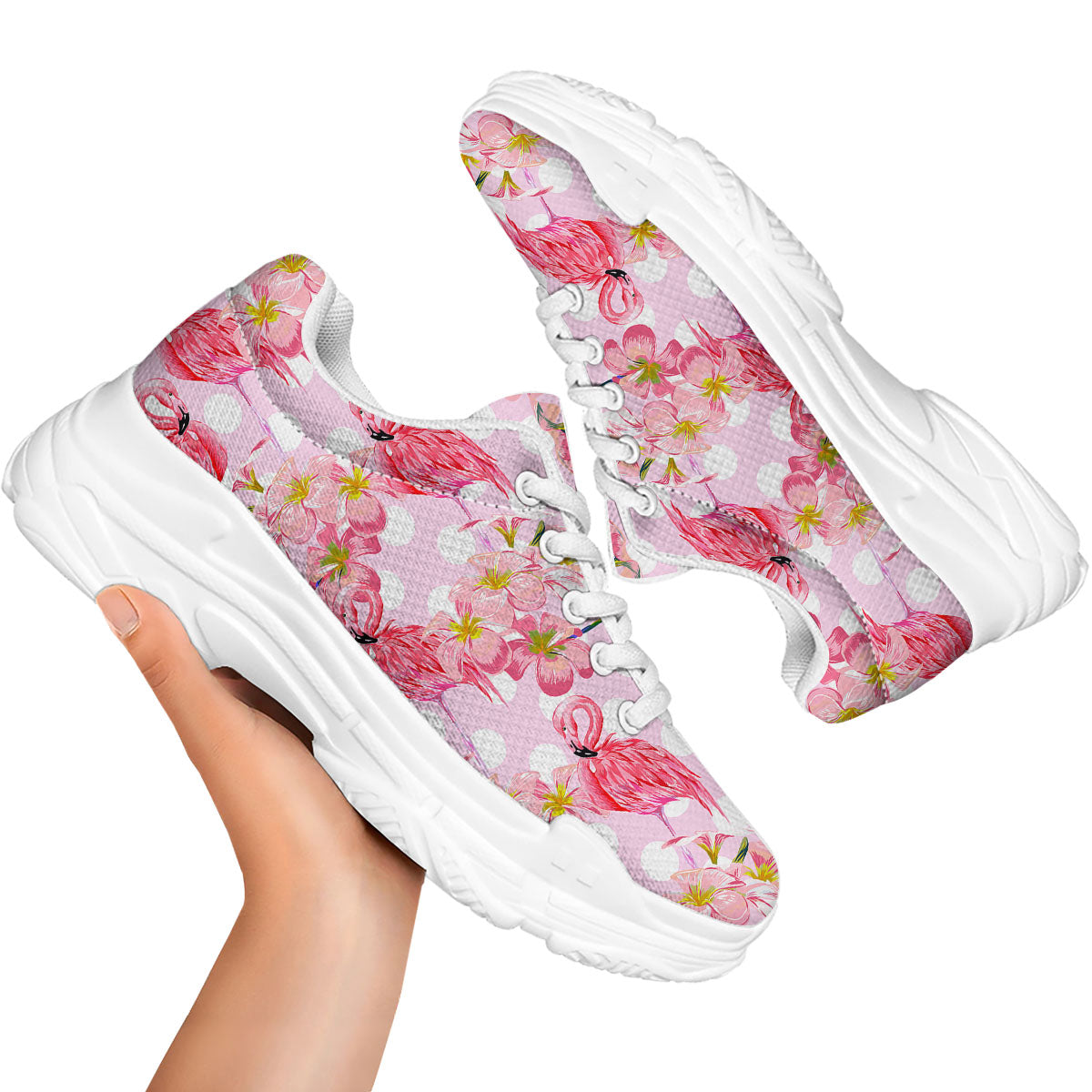 Flamingo Pink Polka Print Pattern White Chunky Shoes-grizzshop