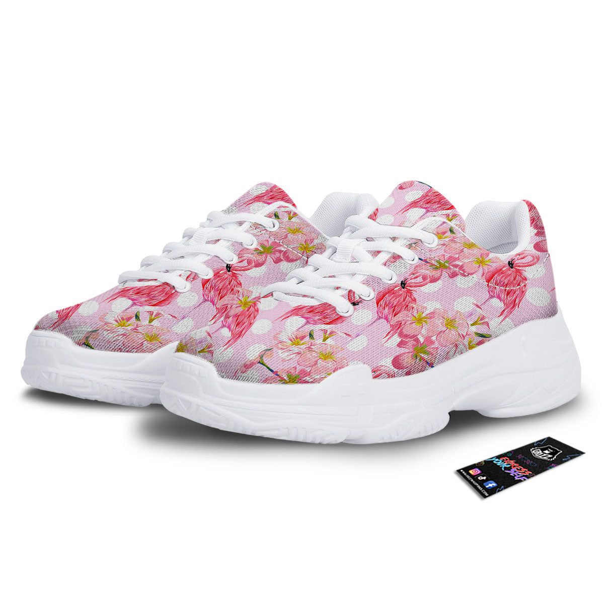 Flamingo Pink Polka Print Pattern White Chunky Shoes-grizzshop