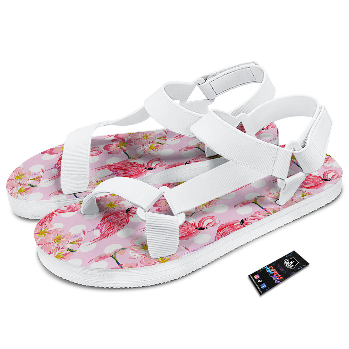 Flamingo Pink Polka Print Pattern White Open Toe Sandals-grizzshop